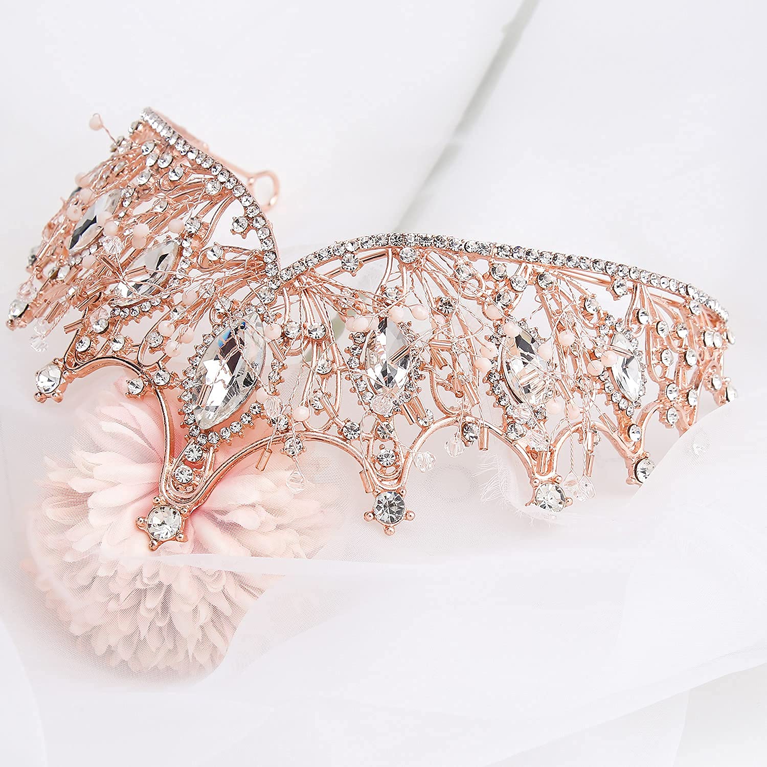 Cocide Rose Gold Tiara And Crown For Women Crystal Headband For Girls Mermaid Queen Head Band Princess Hair Accessories For Birt