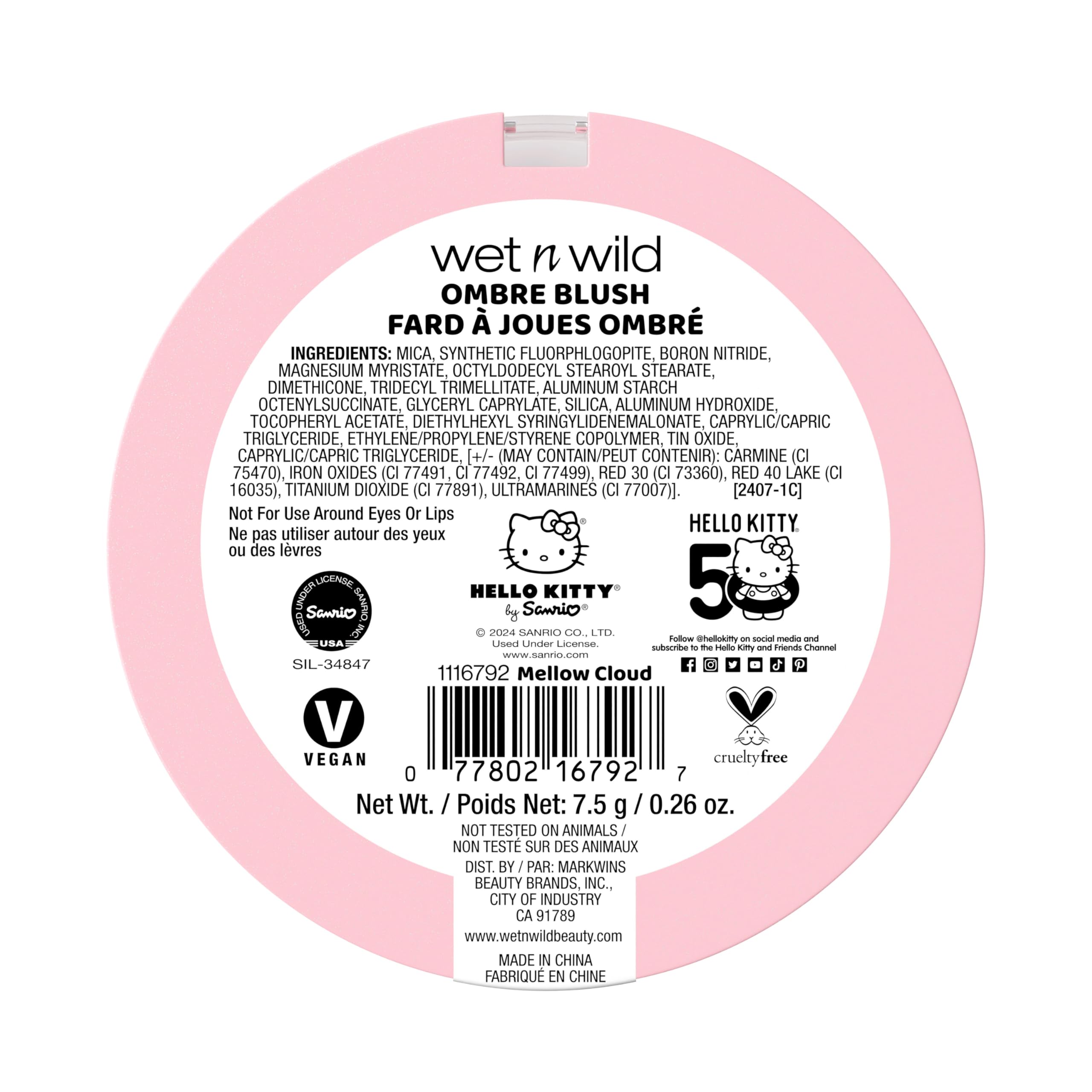wet n wild Hello Kitty Ombre Blush, Buildable, Blendable Customizable Color, New Gradient Formula, Cruelty-Free & Vegan - Mellow