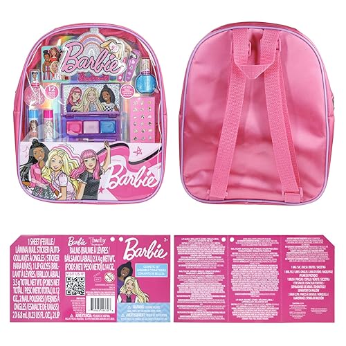 Barbie - Townley Girl Makeup Filled Backpack Set With 12 Pieces, Including Lip Balm, Nail Polish, Nail File, Hair Bows, And Othe