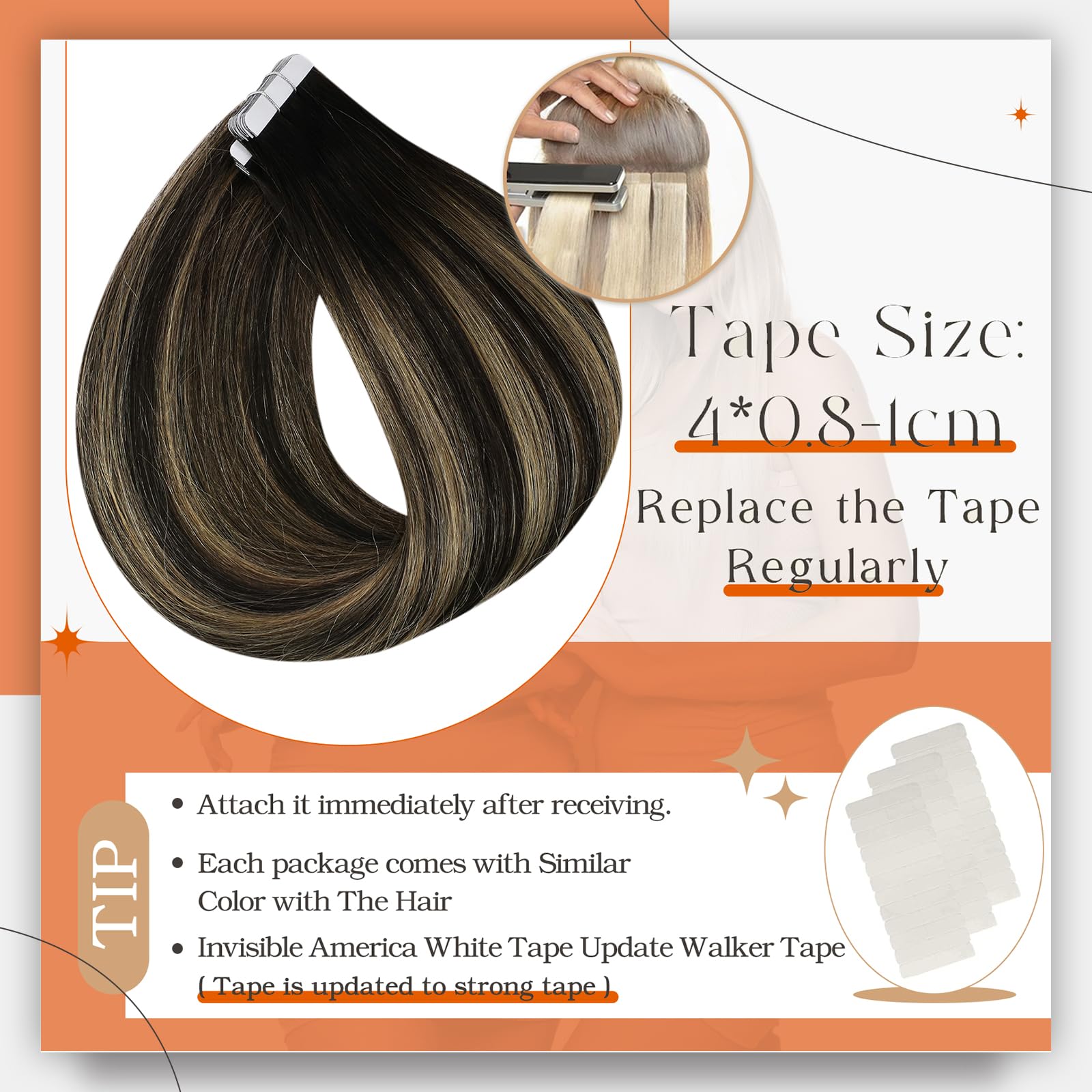 Full Shine Tape In Human Hair Extensions Balayage Tape In Hair Extensions 16 Inch Seamless Skin Weft Tape Extensions 20Pcs 1B Bl