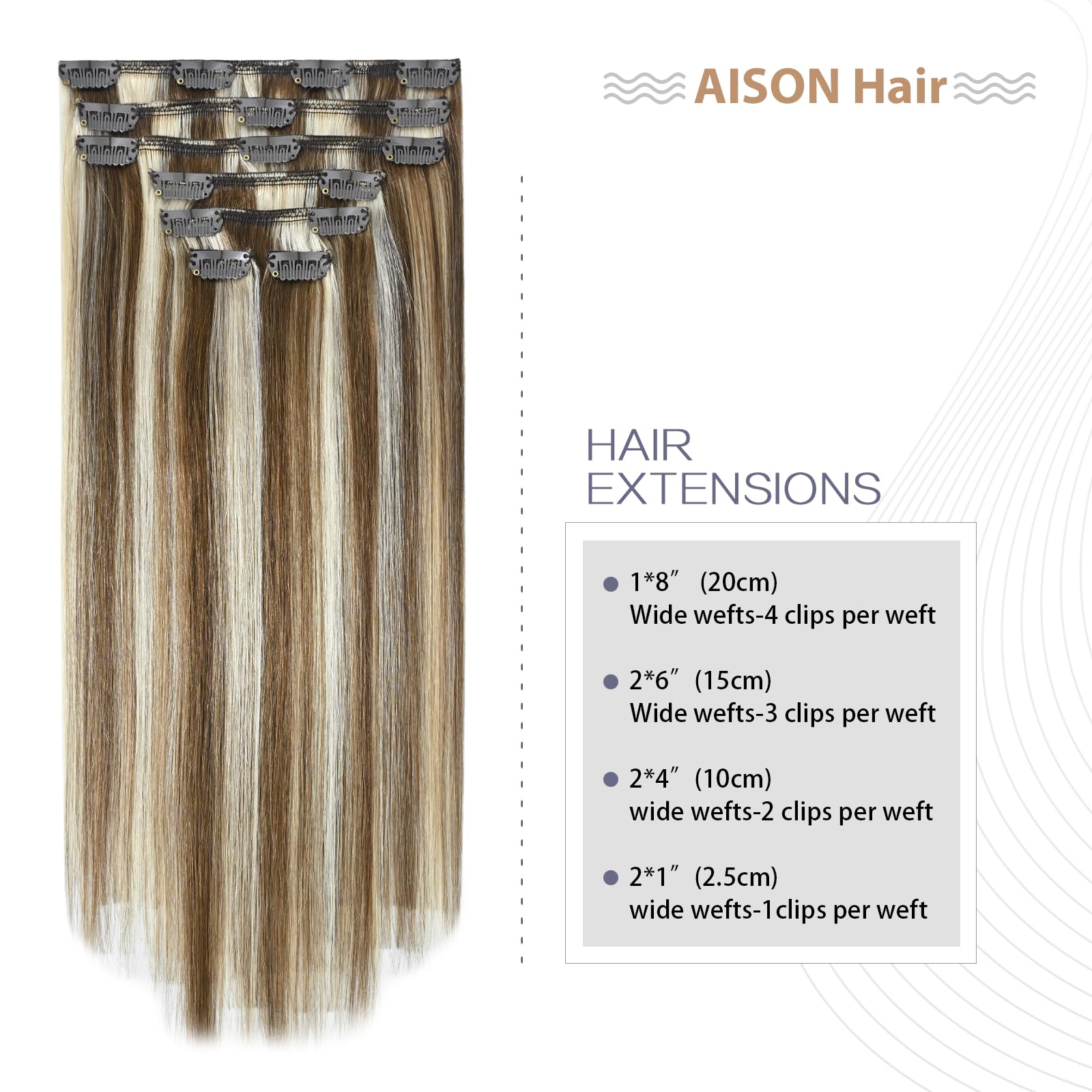 20 Inch Clip in Hair Extensions 70G Light Brown to Blonde Highlights 100% Remy Human Hair Extensions 7A Soft Silky Straight 7pcs