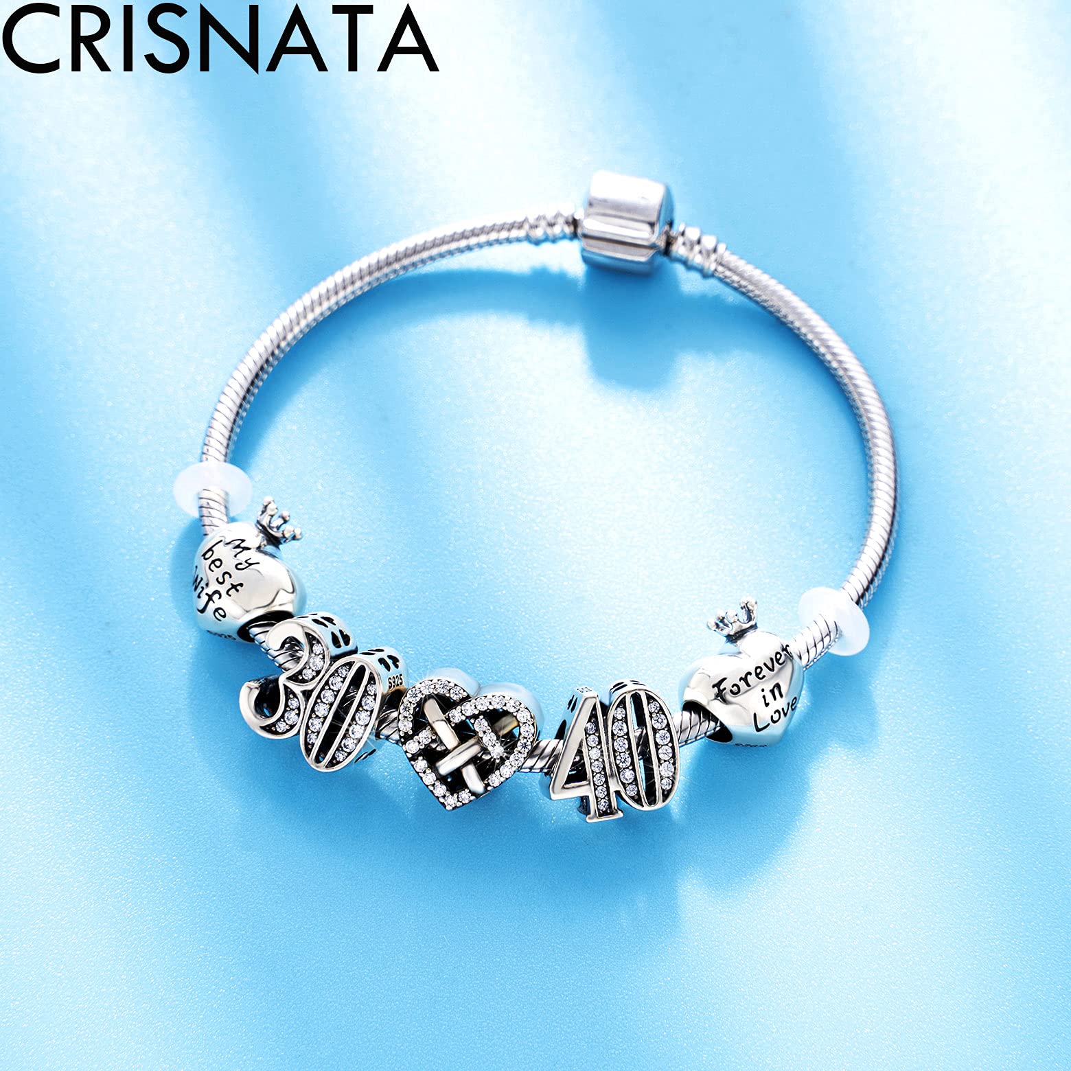 30 Birthday Charms fits Pandora Charm Bracelet, 925 Sterling Silver 30th Wedding Anniversary Beads with CZ, Number 30 Years of L