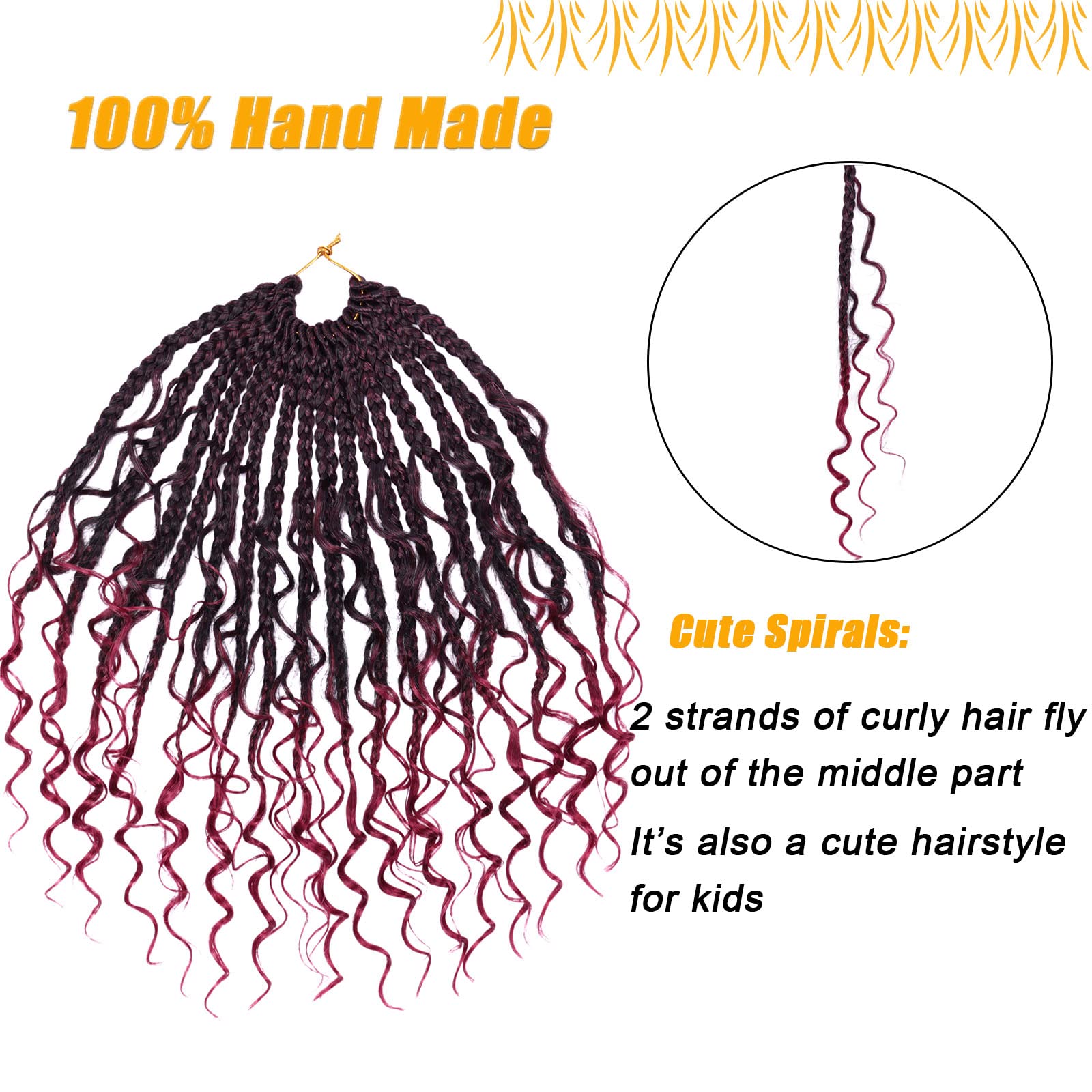 Goddess Box Braids Crochet Hair For Woman 12 Inch 7Packs Short Pre-Looped Crochet Box Braids Curly Ends Bohemian Hippie Braids B