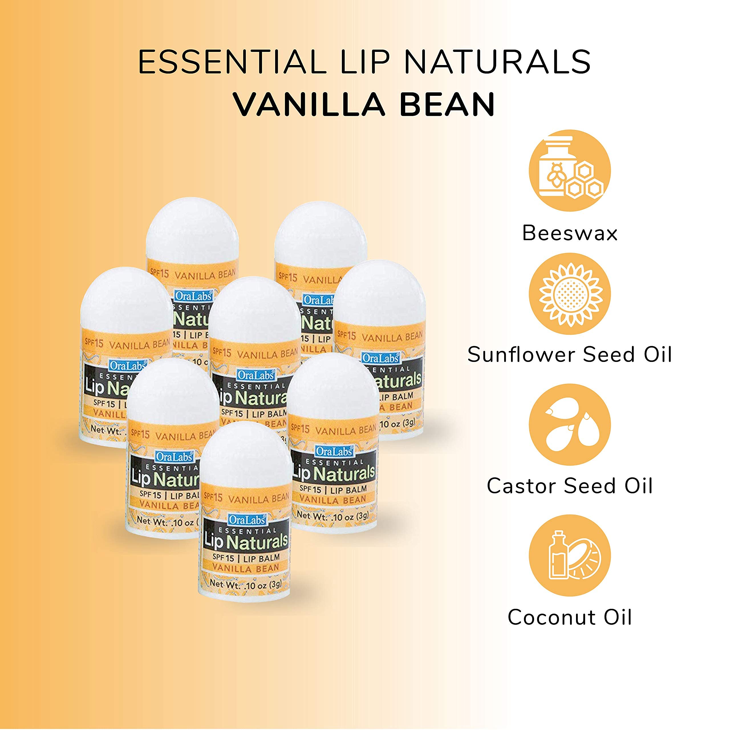 Lip Naturals Mini Vanilla Lip Balm with Sunscreen (SPF-15) | Made in USA with Beeswax & Coconut Oil | 12-Count Pack with Vanilla