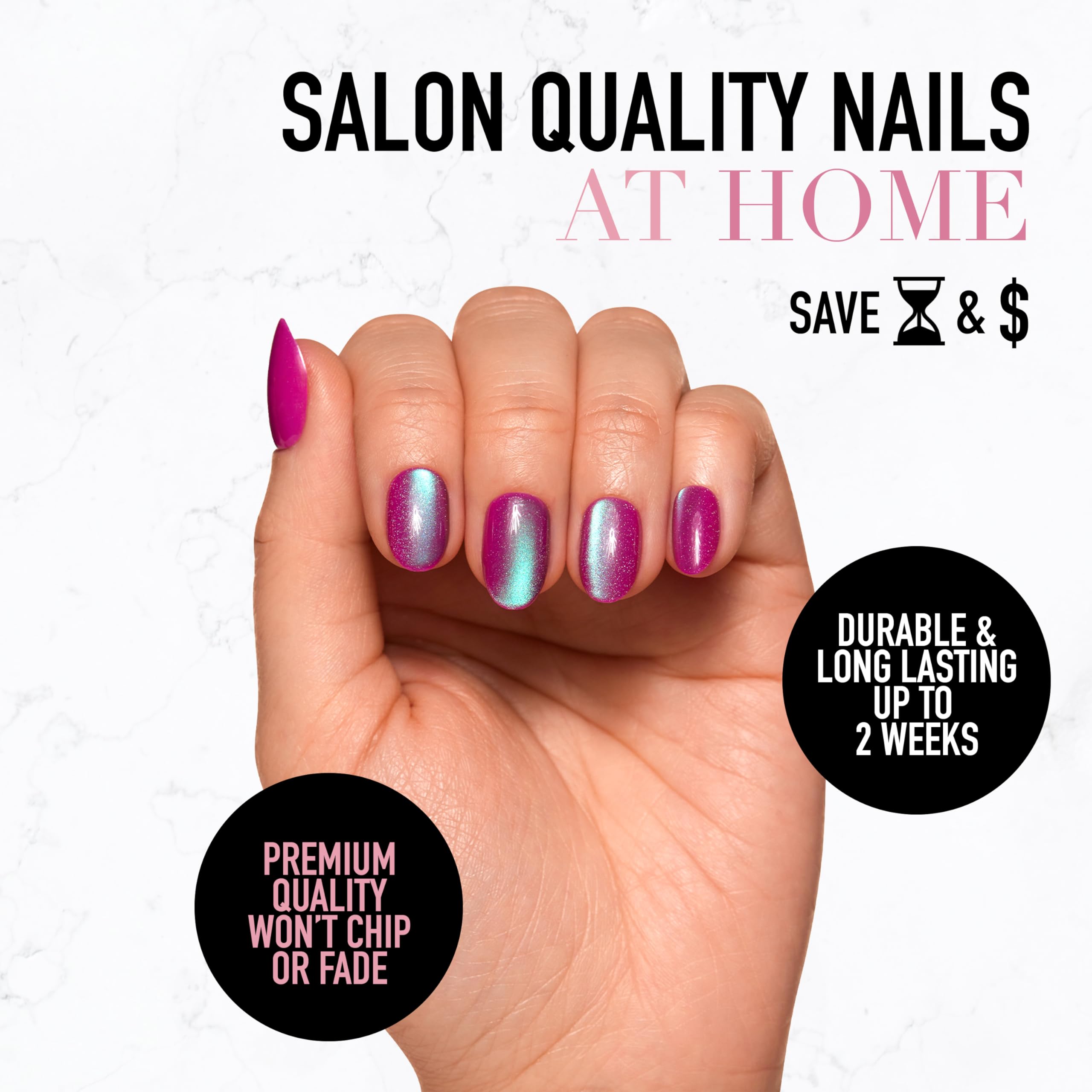 Glamnetic Press On Nails - Berry Fizz | Short Oval, Magenta Nails With A Mesmerizing Metallic Finish | 15 Sizes - 30 Nail Kit Wi