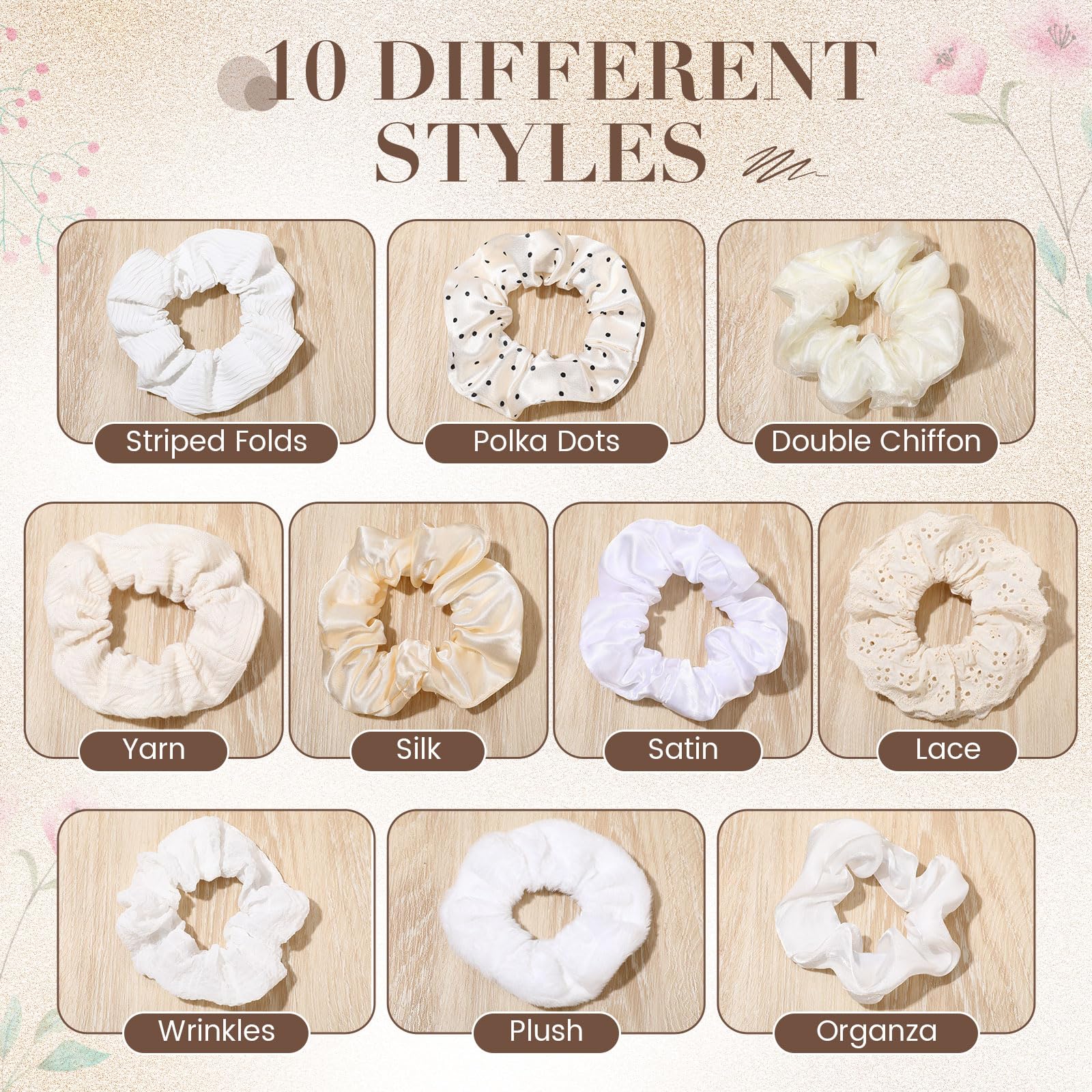 Yuxung 10 Pcs Hair Scrunchies for Women Satin Silk Scrunchies Fluffy Fuzzy Flower Plaid Bubble Hairties Bulk Elastic Hair Access
