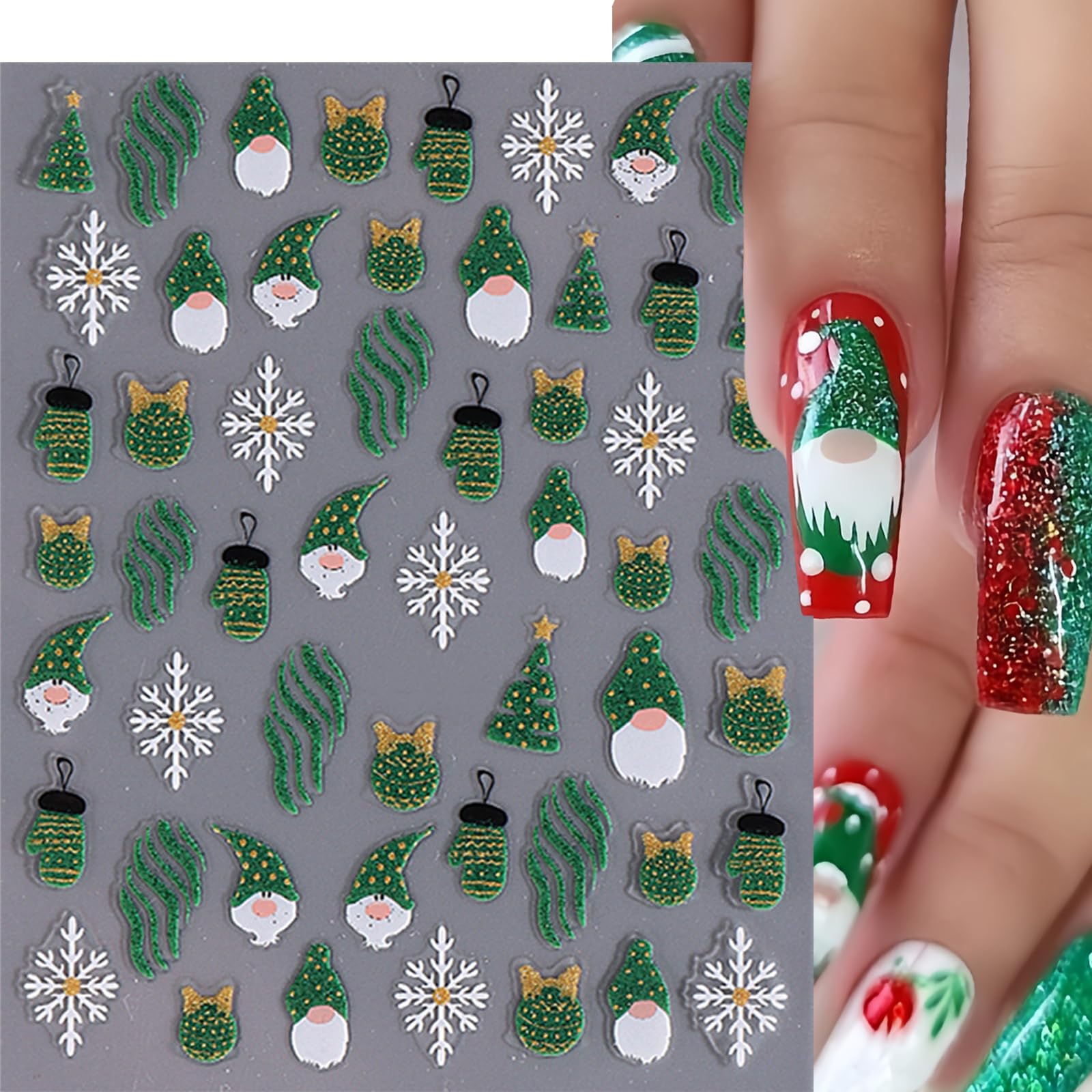 8 Sheets Christmas Nail Art Sticker Xmas Winter 3D Self-Adhesive Nail Decals Cute Snowmen Snowflake Gingerbread Man Nail Supplie