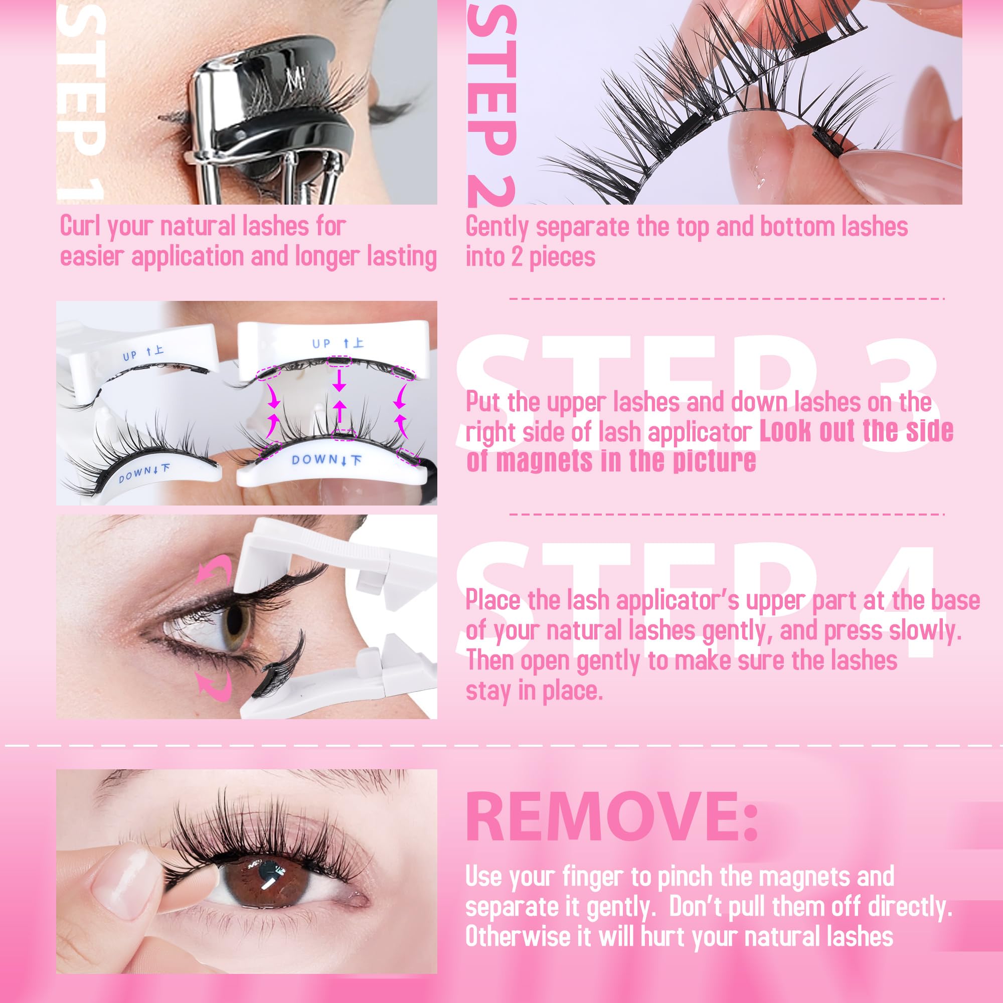 Natural Magnetic Eyelashes Wispy Magentic Lashes Reusable Clear Band Magnetic Eyelashes Kit With Applicator No Glue Needed Magne