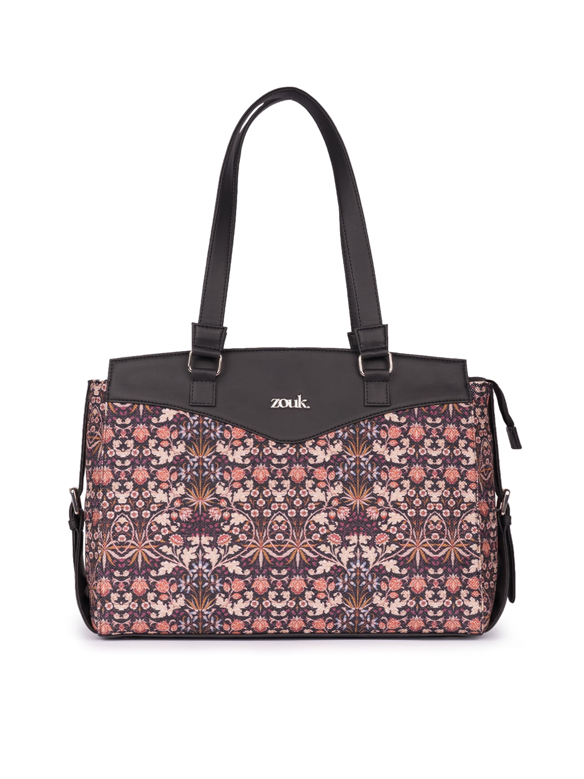 Zouk Kashmir Blooms Floral Printed Jute Vegan Leather Multicolor WomenS Office Work Bag With Double Handles Strap