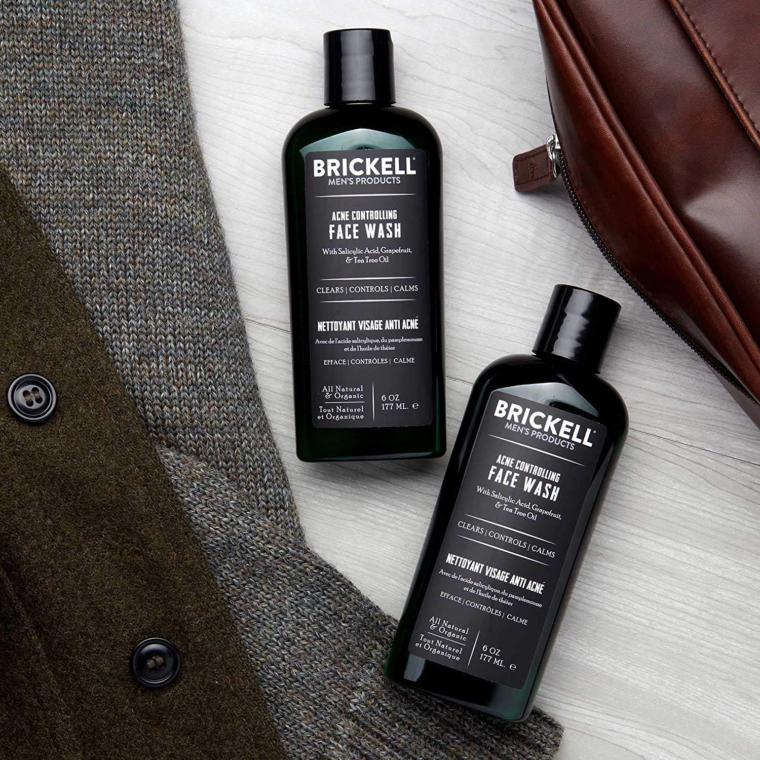 Brickell Men's Acne Face Wash for Men, Natural and Organic Men's Acne Face Wash to Cleanse Skin and Eliminate Acne, Clears Break