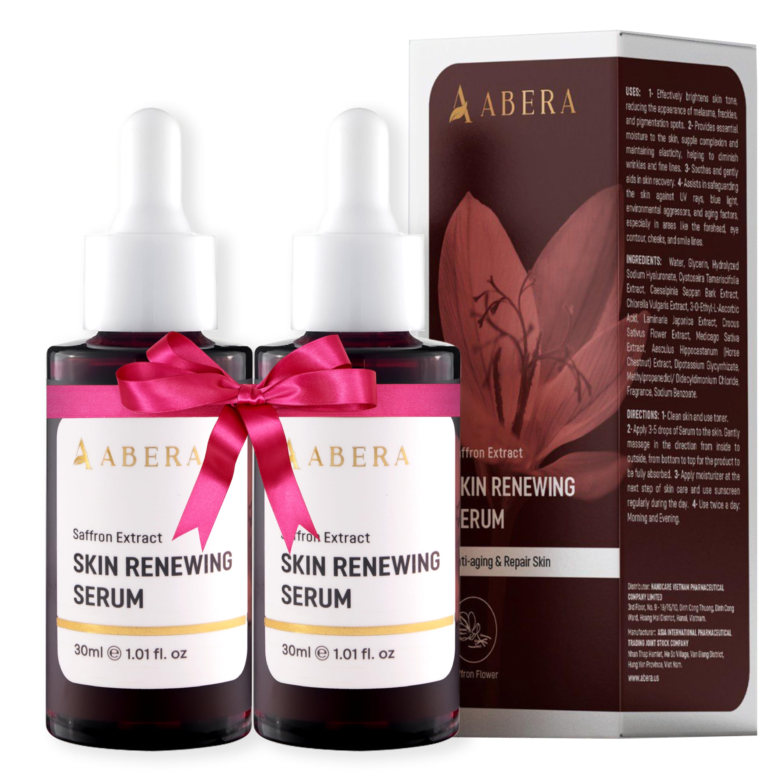 ABERA Saffron Serum For Melasma Treatment, Renewing for Face, Anti-Aging Treatment for Fine Lines & Wrinkles, High Potency Saffr