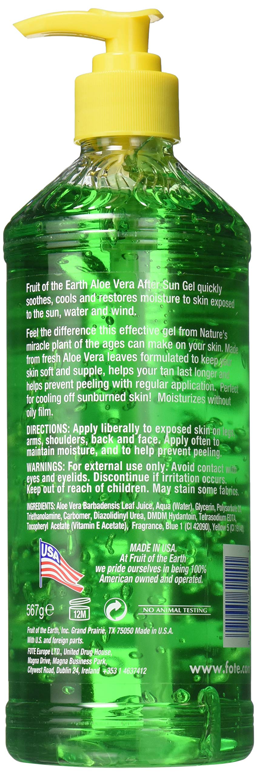 Fruit Of The Earth After Sun Gel, Aloe Vera, 20 Ounce
