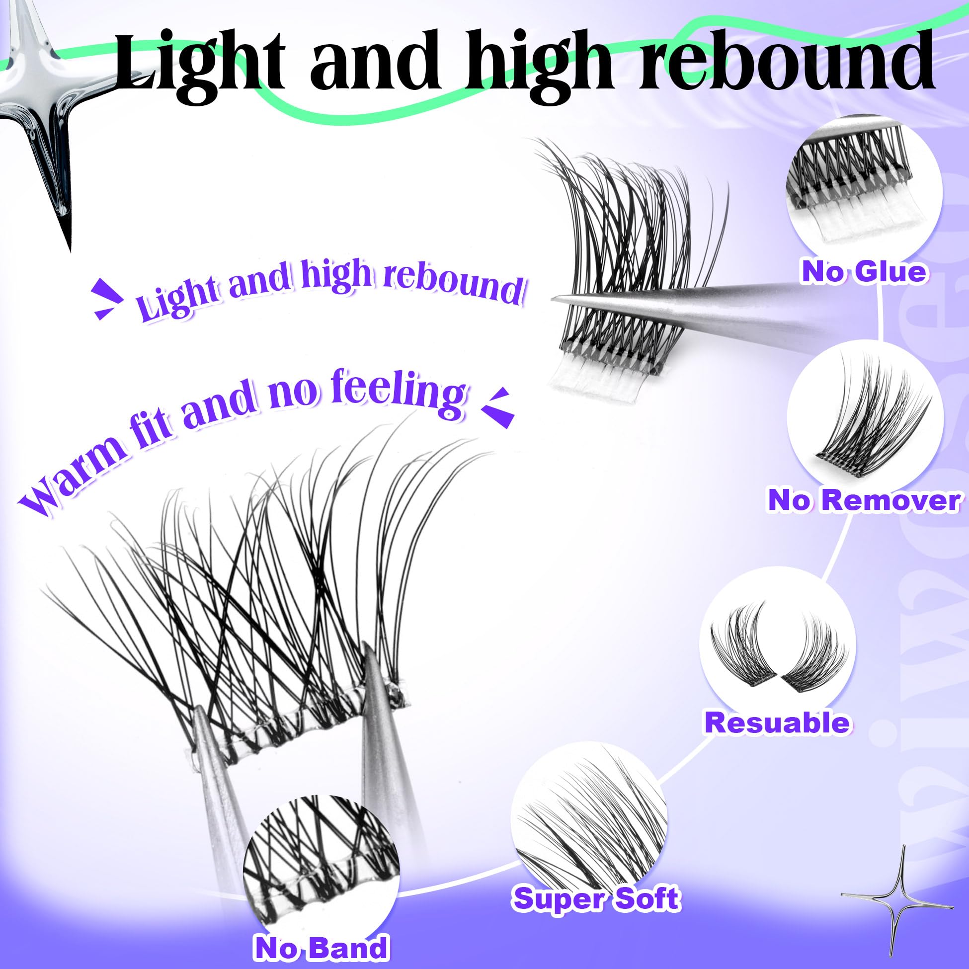 Wiwoseo Self Adhesive Lashes Clear Band Lashes Clusters No Glue Needed Self Adhesive Lash Clusters Pre Glued Eyelash Clusters Pr