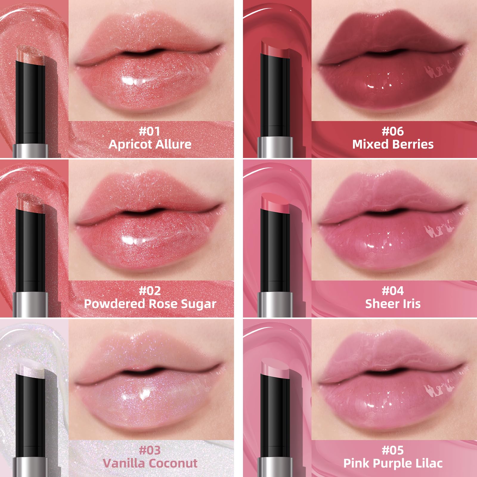 Kimuse Lip Gloss Stick, 2Pcs Moisturizing Lip Gloss & Balm, Non Sticky Lip Plumper Solid Lipstick Click Lip Balm, Buildable, Veg