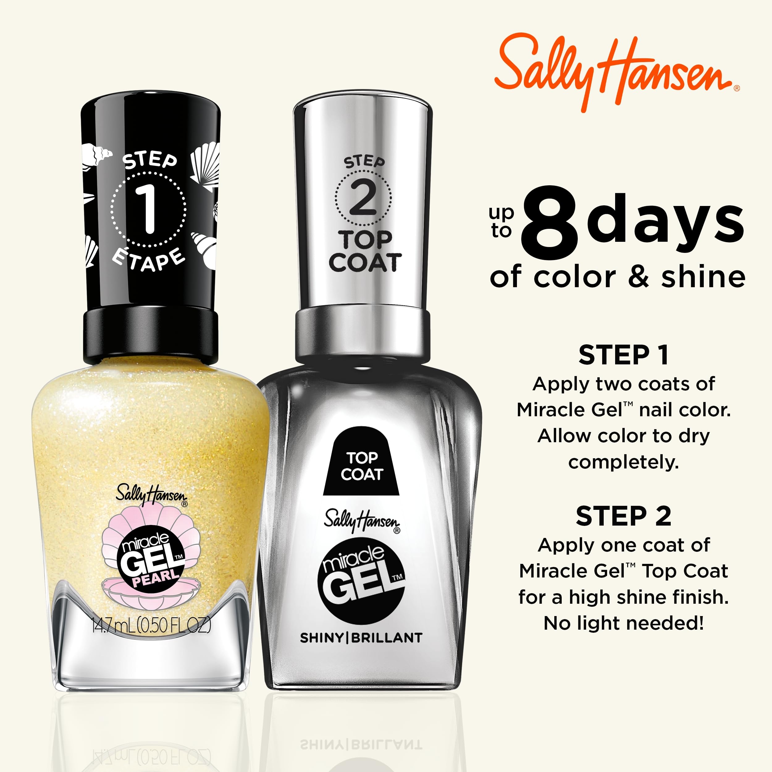 Sally Hansen Miracle Gel, Pearls Diving For Treasure, Long Lasting, Gel-Like Formula, No Uv Lamp Needed, Yellow Nail Polish