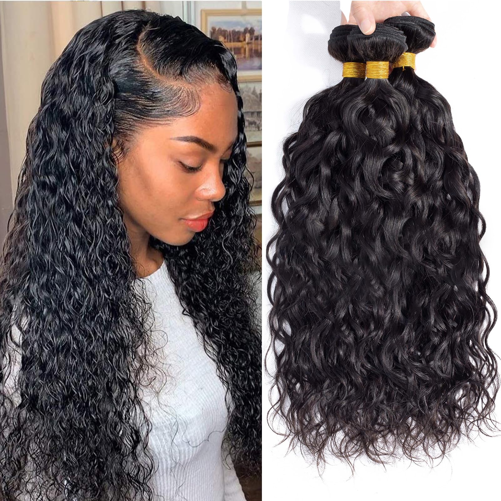 12A Water Wave 3 Bundles Human Hair 18'' 20'' 22'' 300G 100% Unprocessed Brazilian Virgin Hair Wet And Wavy Human Hair Weave Bun