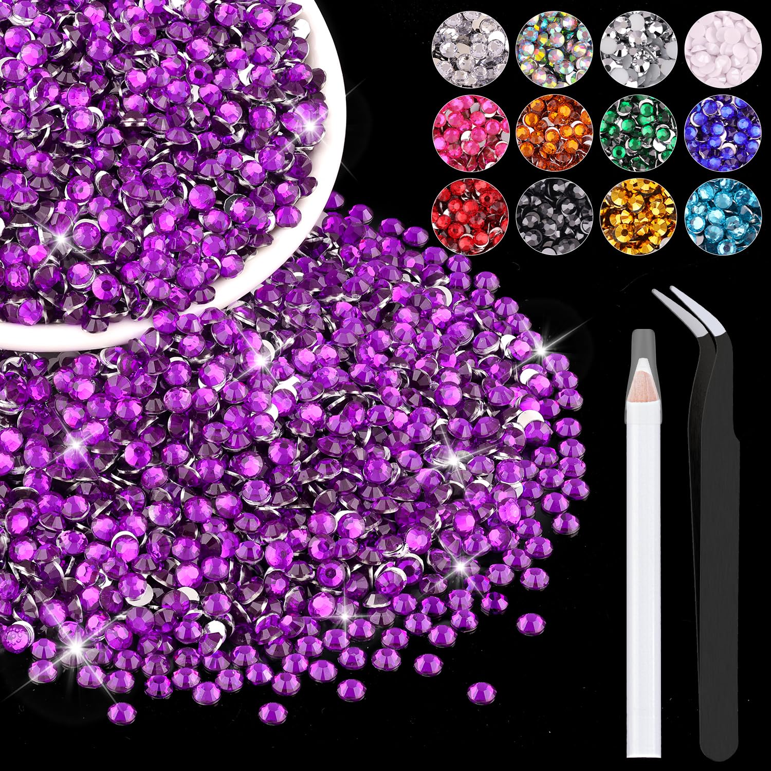 5000PCS 3mm Resin Rhinestones in Bulk (Dark Violet), Bedazzling Flatback Crystals for Crafts DIY Nail Decoration, Gems Charms fo