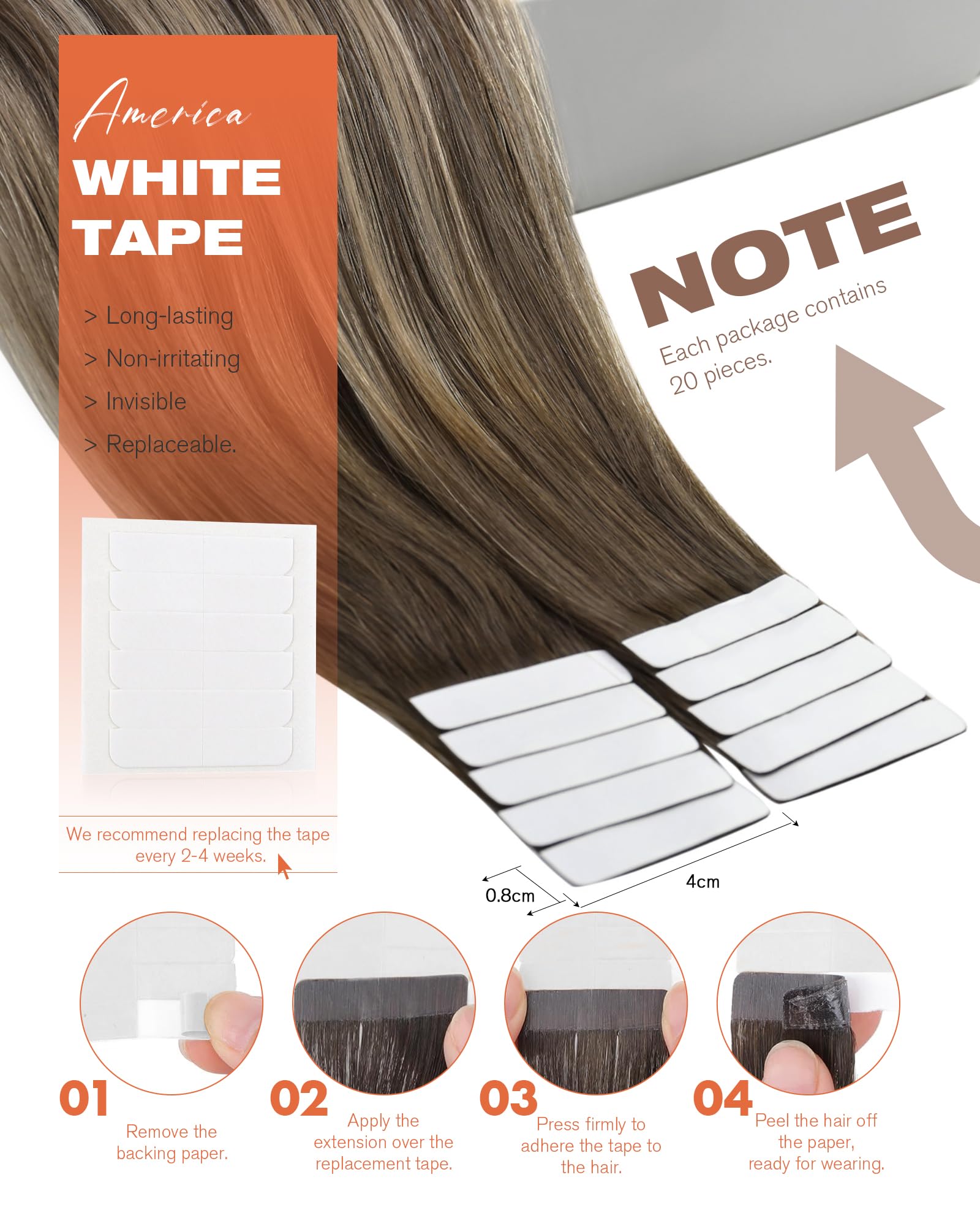 Sunny Hair Tape in Hair Extensions Real Human Hair Invisible Remy Hair Extensions Tape ins for Women Cool Brown to Light Brown H