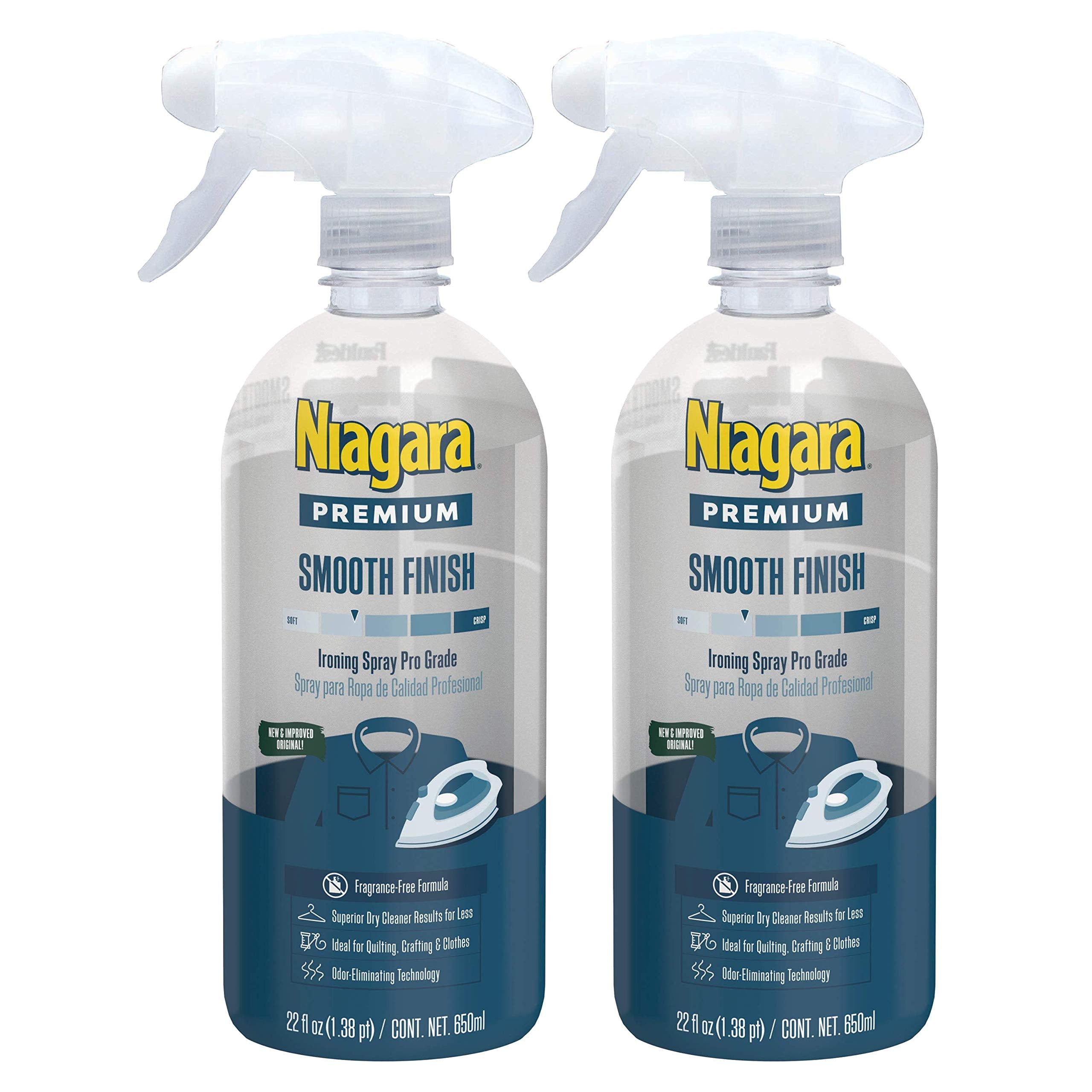 Niagara Spray Starch (22 Oz, 2 Pack) Trigger Pump Liquid Starch For Ironing, Non-Aerosol Spray On Starch, Reduces Ironing Time,