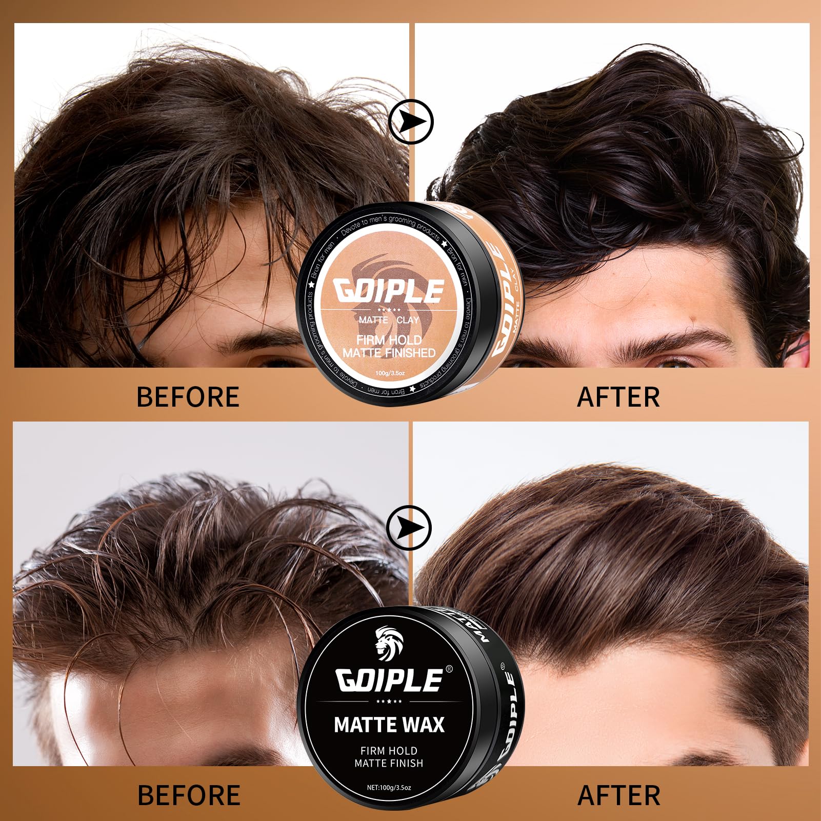 Hair Matte Wax For Men Firm & Strong Hold Matte Finish- Premium Water Based All Day Hold Hair Styling Clay- Hair Pomade Mens Sty
