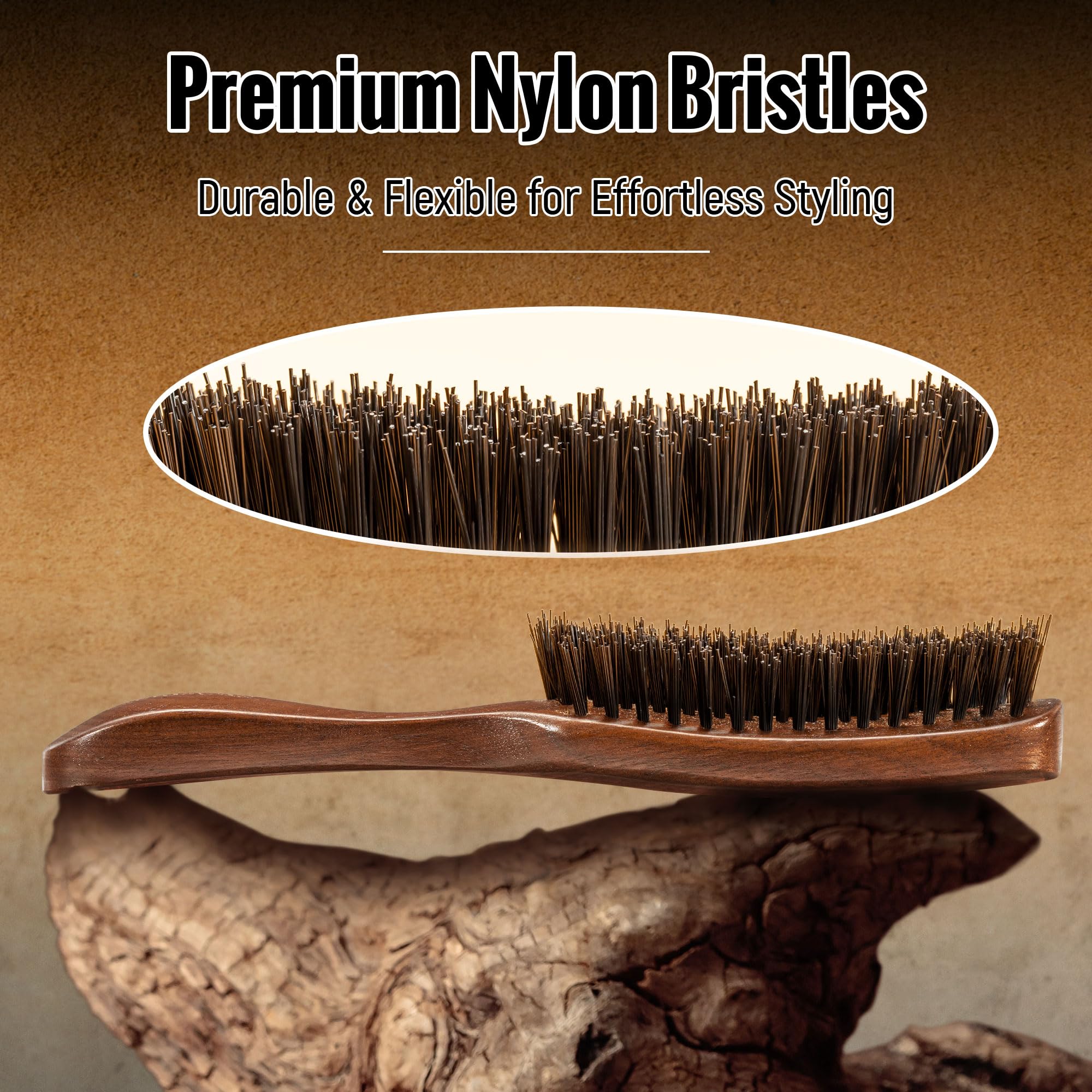 Nylon Hair Brush For Men, Mens Slick Back Hair Brush With Stiff Bristles & Wooden Walnut Handle For Thick & Fine Hair Smoothing,