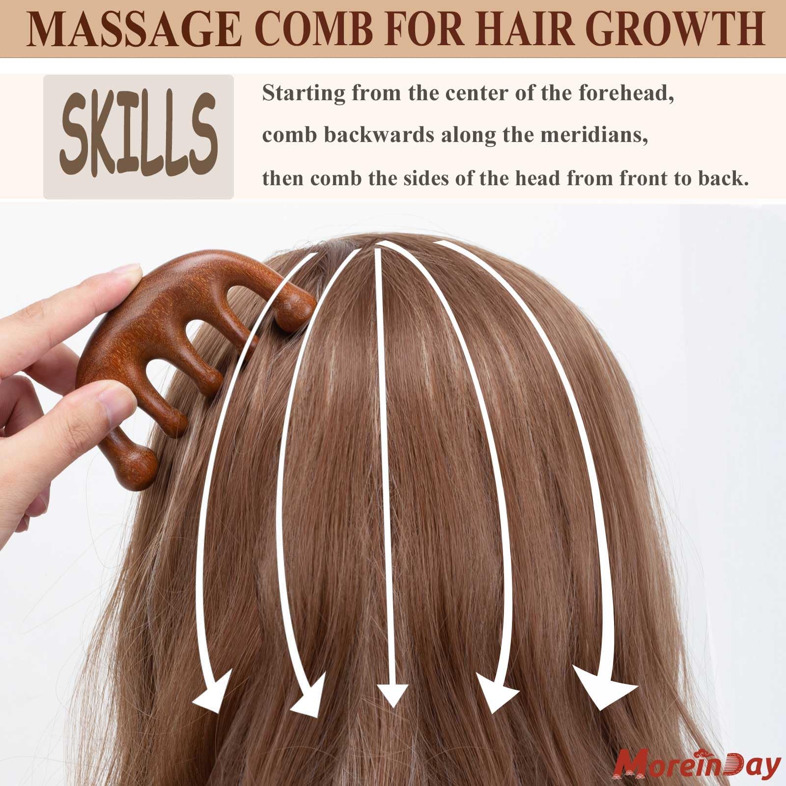 Moreinday Wooden Scalp Massager For Hair Growth, Massage Comb For Scalp Gua Sha, Wood Head Massager With Wide Tooth Wooden Scalp