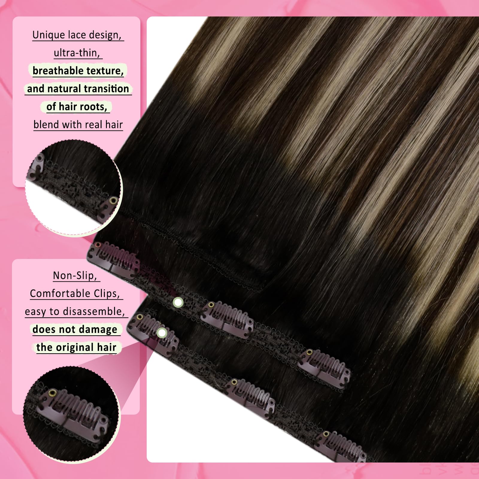 Youngsee Clip In Hair Extensions Ombre Clip In Hair Extensions Real Human Hair Black Fading To Brown With Caramel Blonde Lace Cl