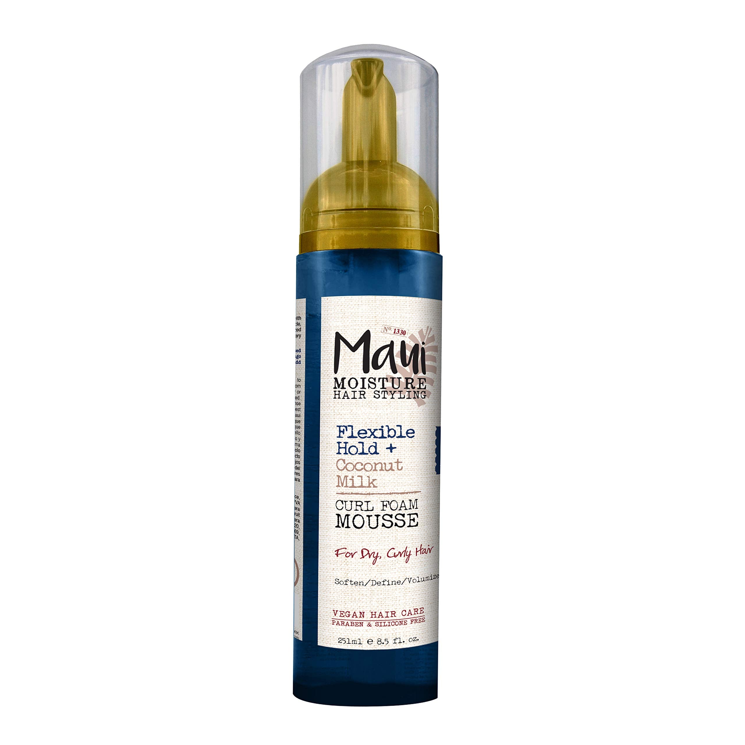 Maui Moisture Flexible Hold + Coconut Milk Curl Foam Mousse, for Curly Hair Styling, No Drying Alcohols, Parabens or Silicone, 8