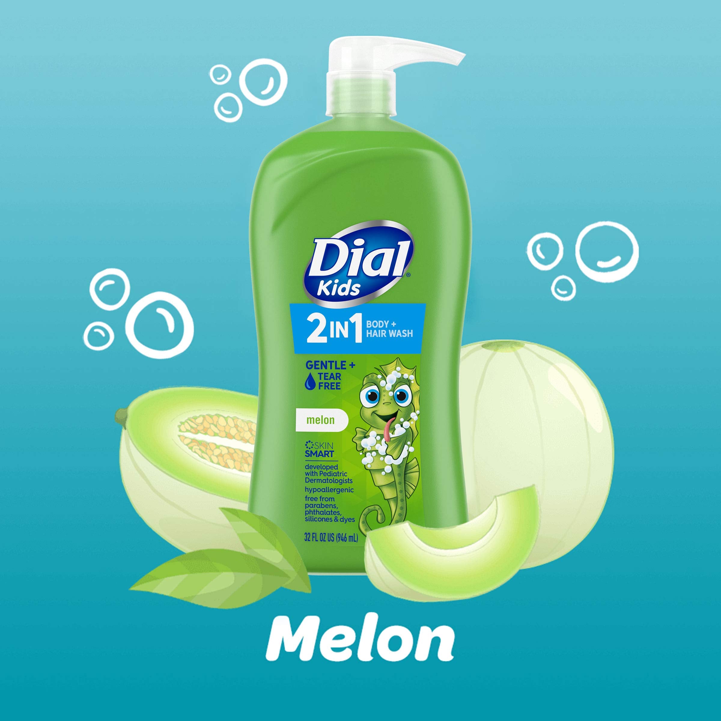 Dial Kids 2-In-1 Body+Hair Wash, Melon, 32 Fl Oz