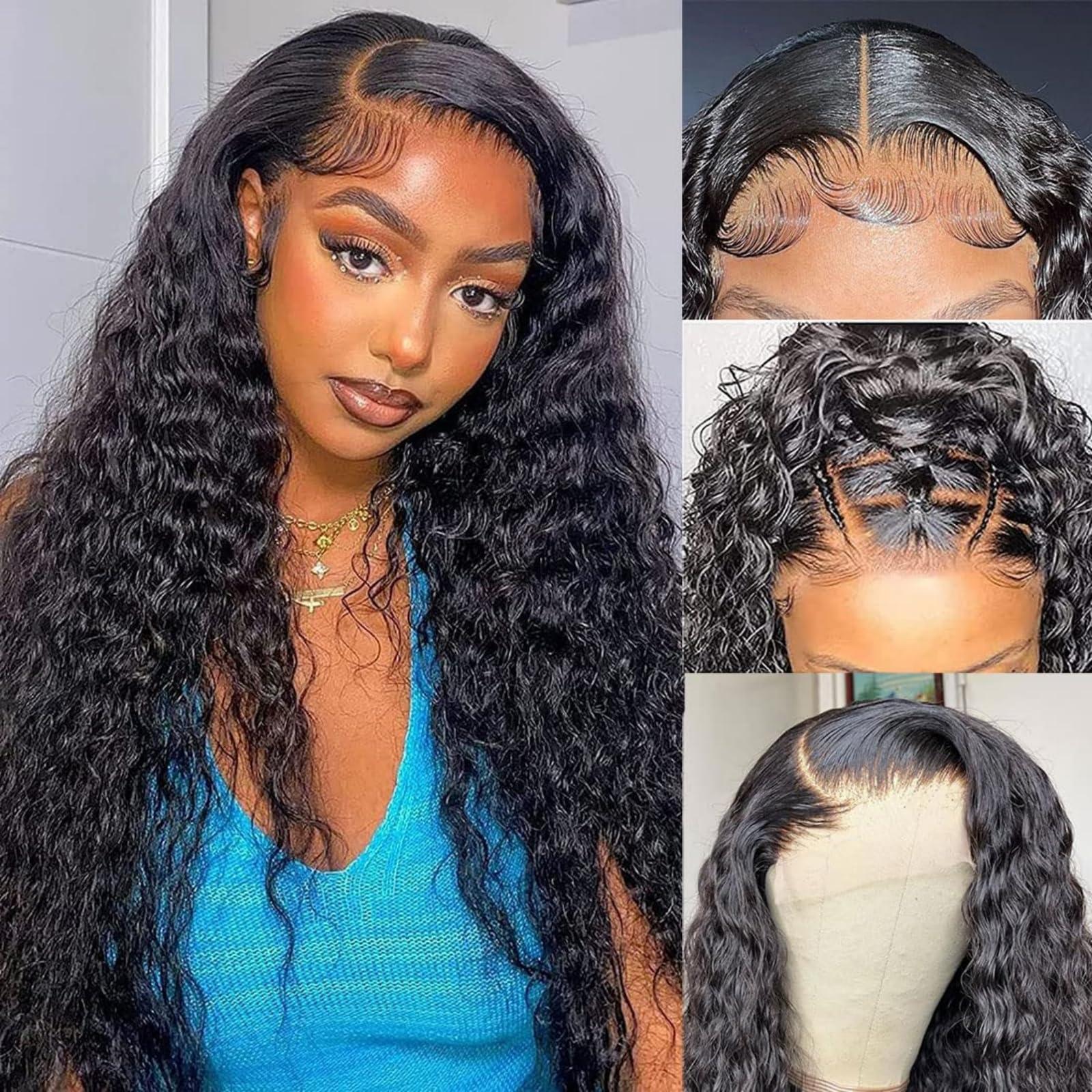 22 Inch 5X5 Lace Front Wigs Human Hair Pre Plucked 150% Density Water Wave Glueless Lace Frontal Wigs Human Hair For Women 5X5 B