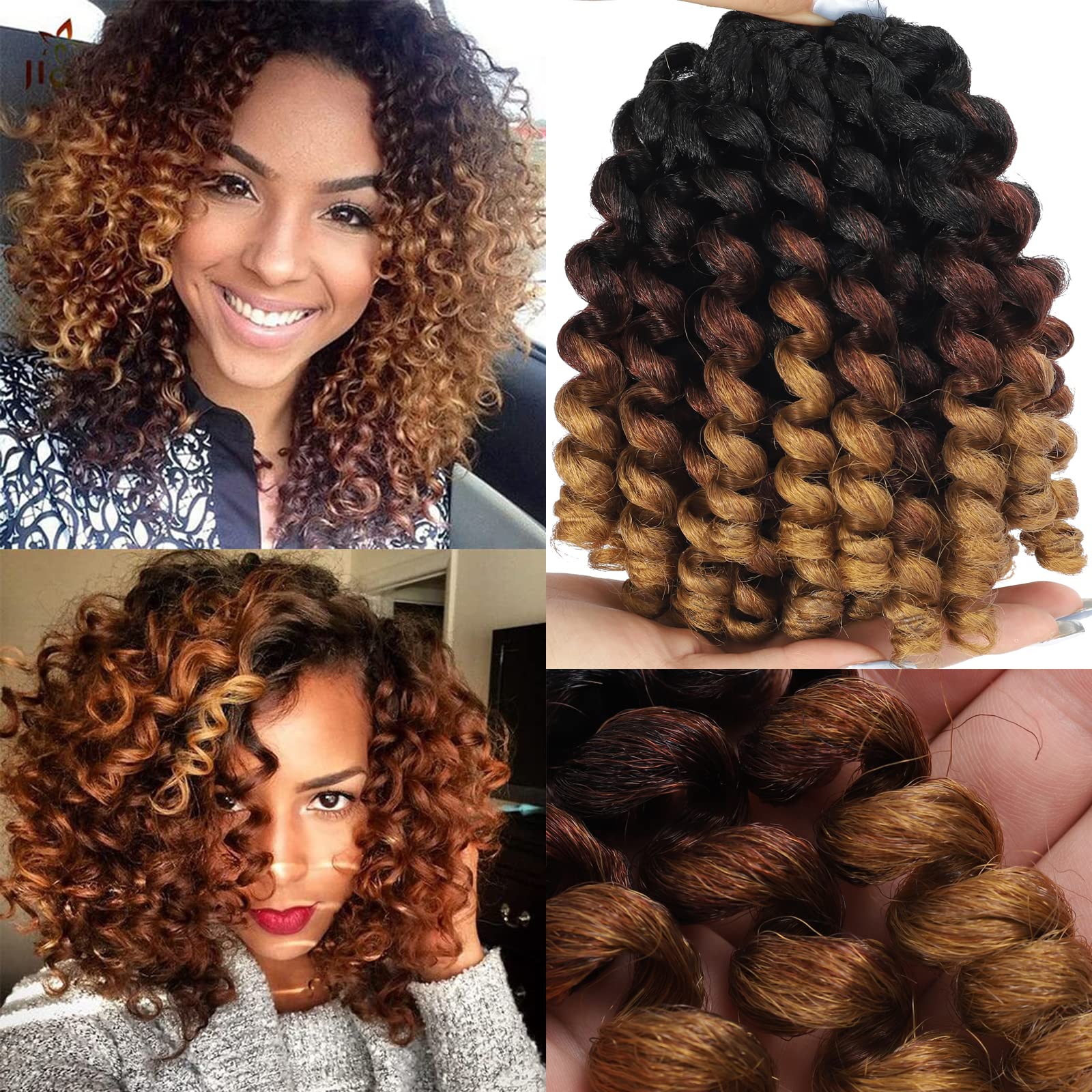 Jamaican Bounce crochet Hair Extensions 8 inch Ringlet Wand curl crochet Hair 3 Tone Blonde Brown Ombre curly crochet Braids 1B