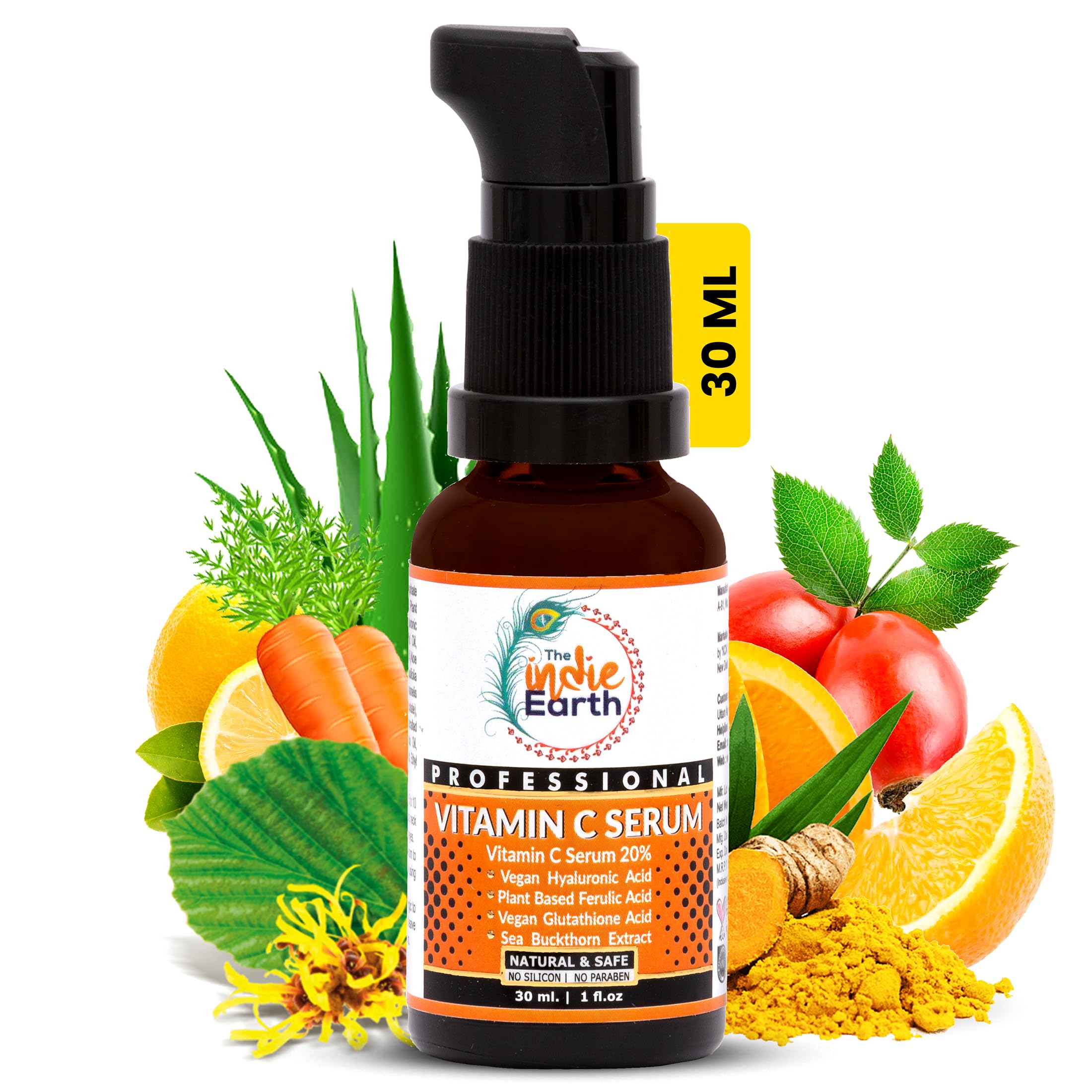 20% Vitamin C Serum - Advanced Anti-Aging & Brightening Formula with Glutathione, Hyaluronic Acid, Ferulic Acid, Turmeric, Roseh