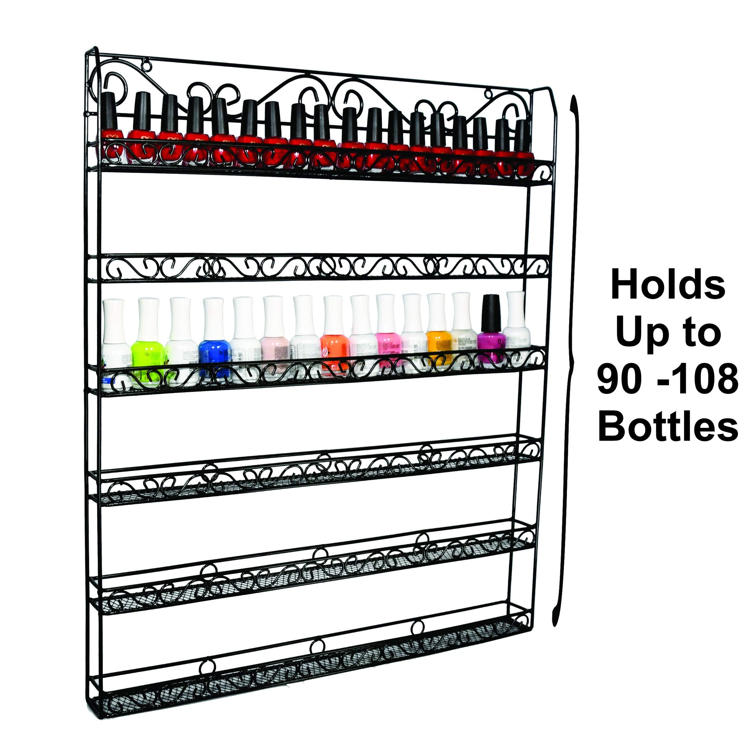 AMT 6 TIER Metal Nail Polish Racks, Fit Up To 108 BOTTLES, Black Wall Mounted, Display for The Wall, Young Living Essential Oils