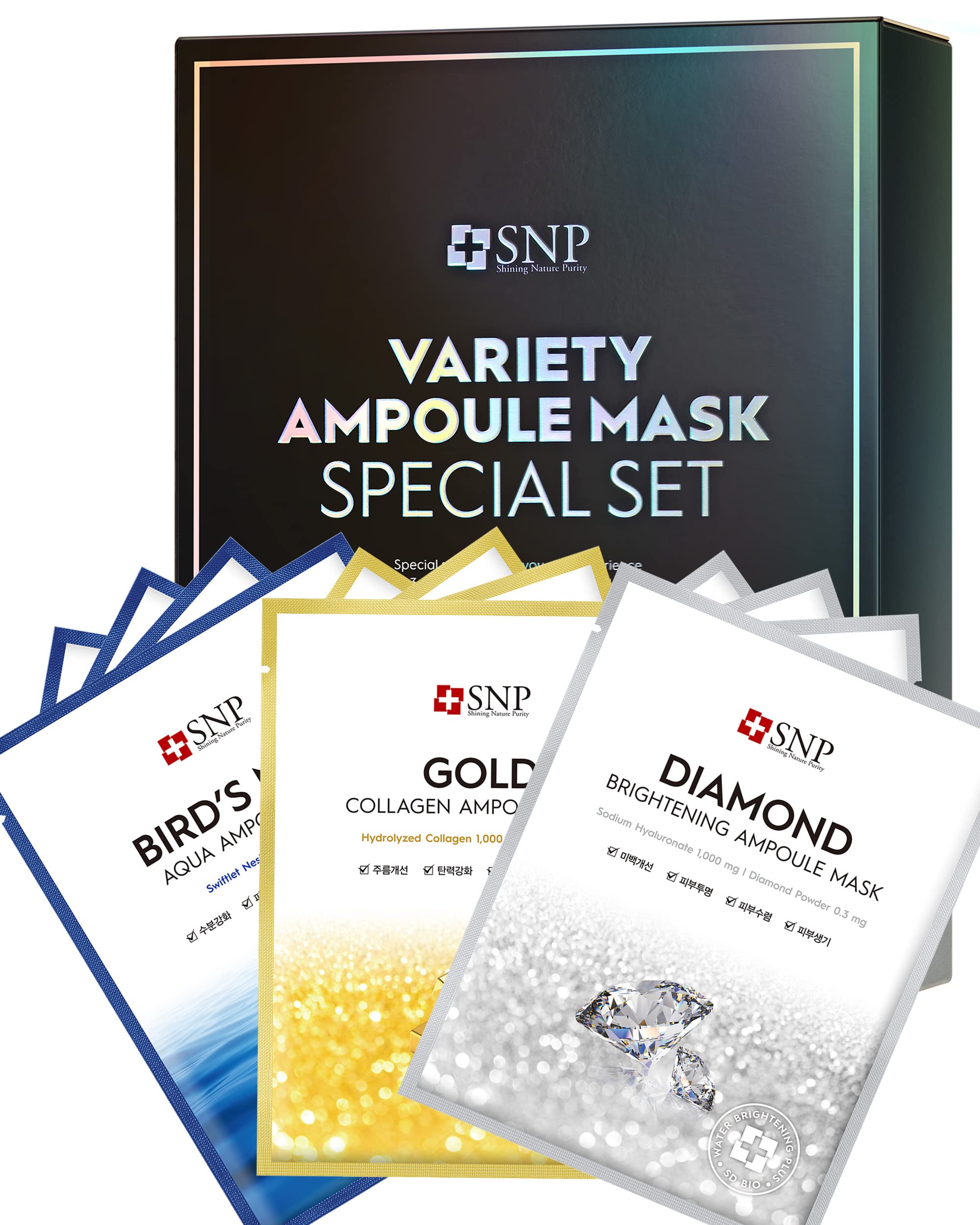 Snp - 12 Pcs Variety Ampoule Mask Set - 4 Birds Nest, 4 Gold Mask With Collagen, 4 Diamond - Best Gift Idea For Mom, Girlfriend,