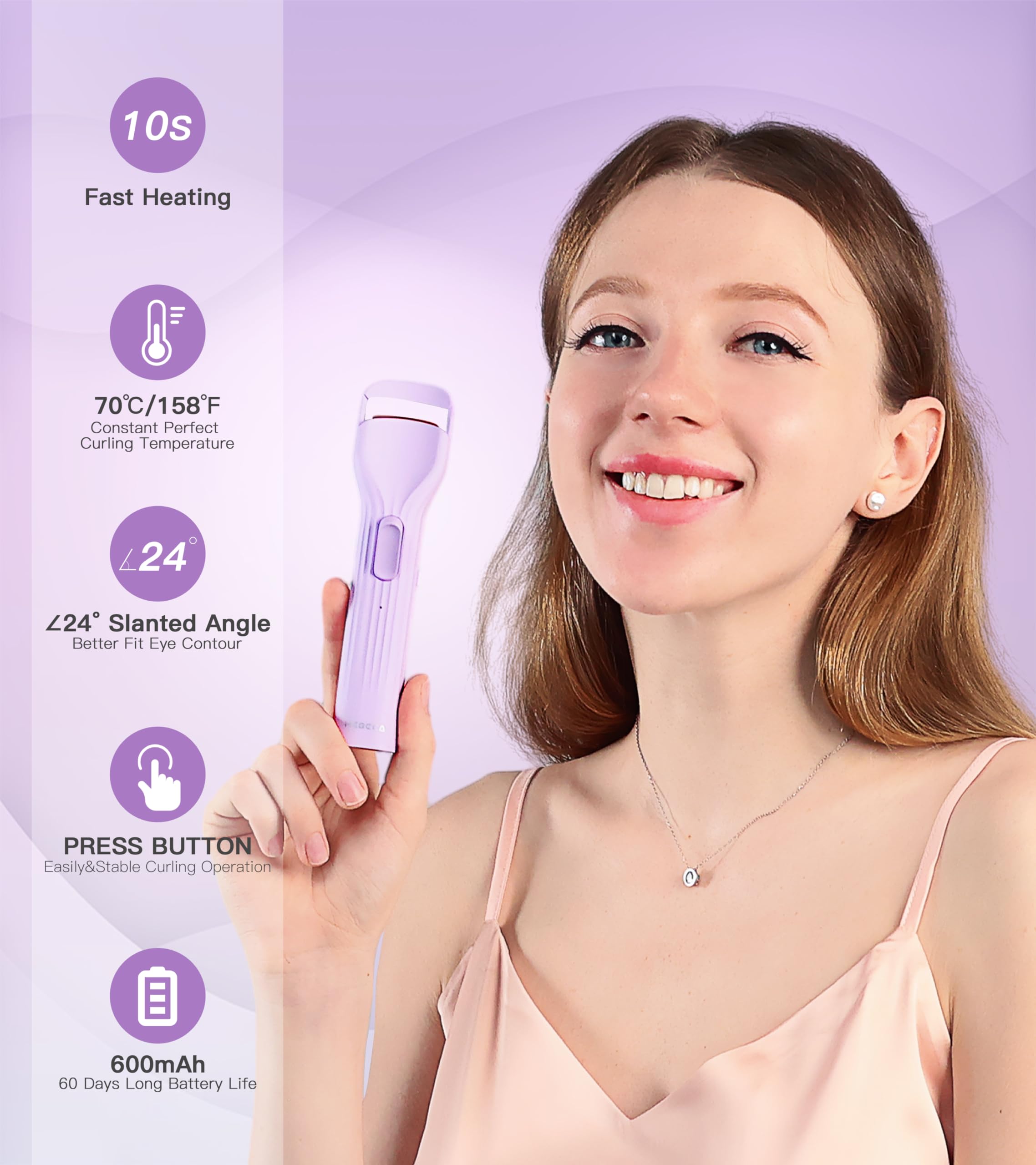 HEBECA Heated Eyelash Curlers, Electric Eye Lashes Curler with Innovative Heating Silicone Pad for Lifted Lashes 24 Hours, No Pi