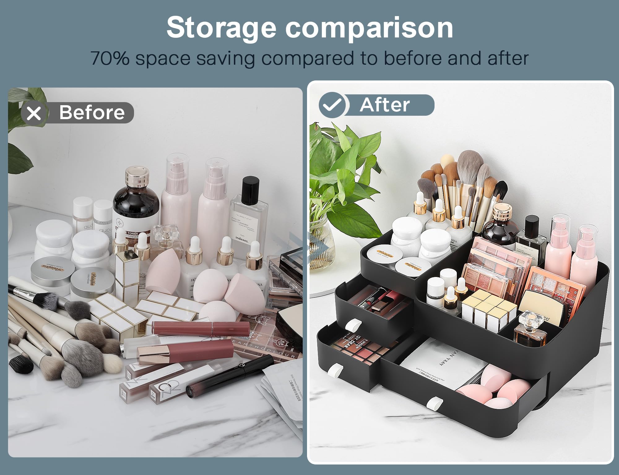 ONXE Makeup Organizer With Drawers,Large Countertop Storage for Cosmetics Elegant Vanity Holder for Brushes, Eyeshadow, Lotions,
