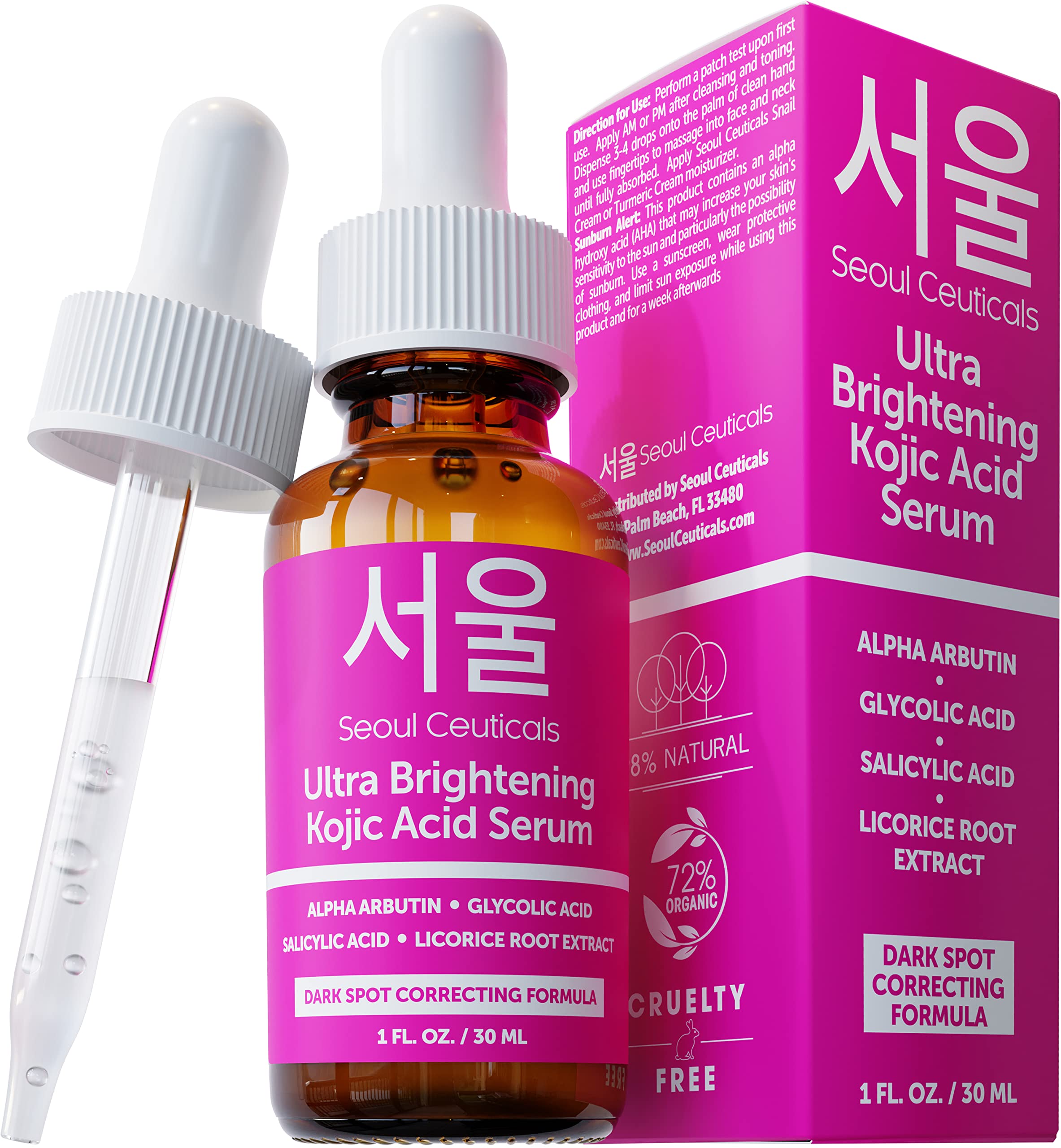 Seoulceuticals Korean Skin Care Kojic Acid Serum Alpha Arbutin Serum - Dark Spot Remover Corrector Glycolic Acid Serum + Salicyl