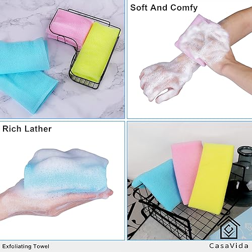 Exfoliating Washcloth Japanese Beauty Washcloth - African Net Sponge Nylon Bath Korean Loofah Towel Puff Large Wash Cloth Body S