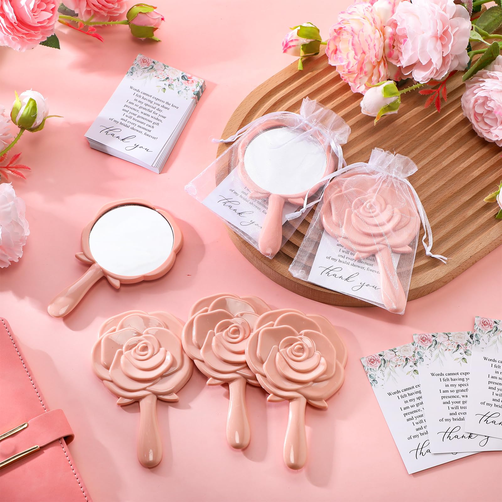 Wenqik 50 Sets Bridal Shower Favors Rose Compact Mirrors Bulk Wedding Favors For Guests Rose Compact Handheld Mirrors With Thank