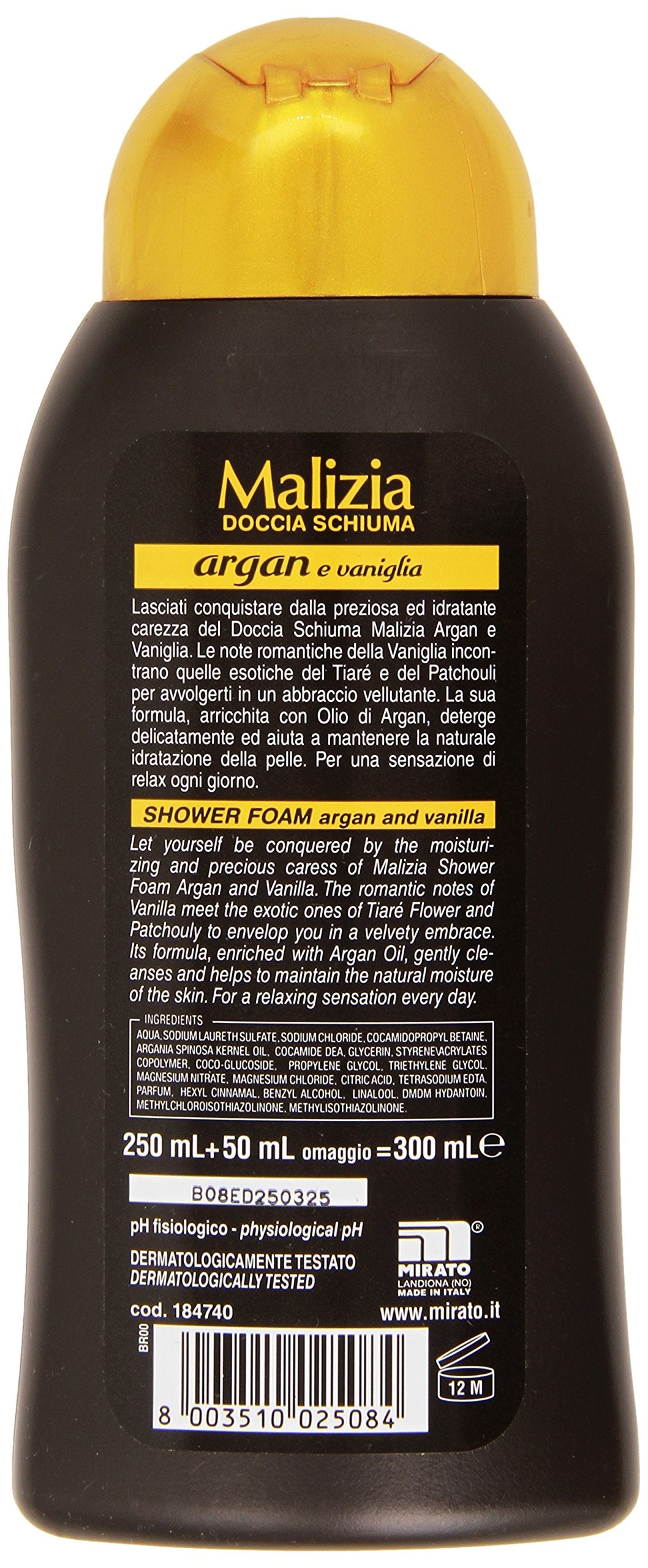 Malizia - Shower Foam, Smoothing Argan and Vanilla - 300 ml