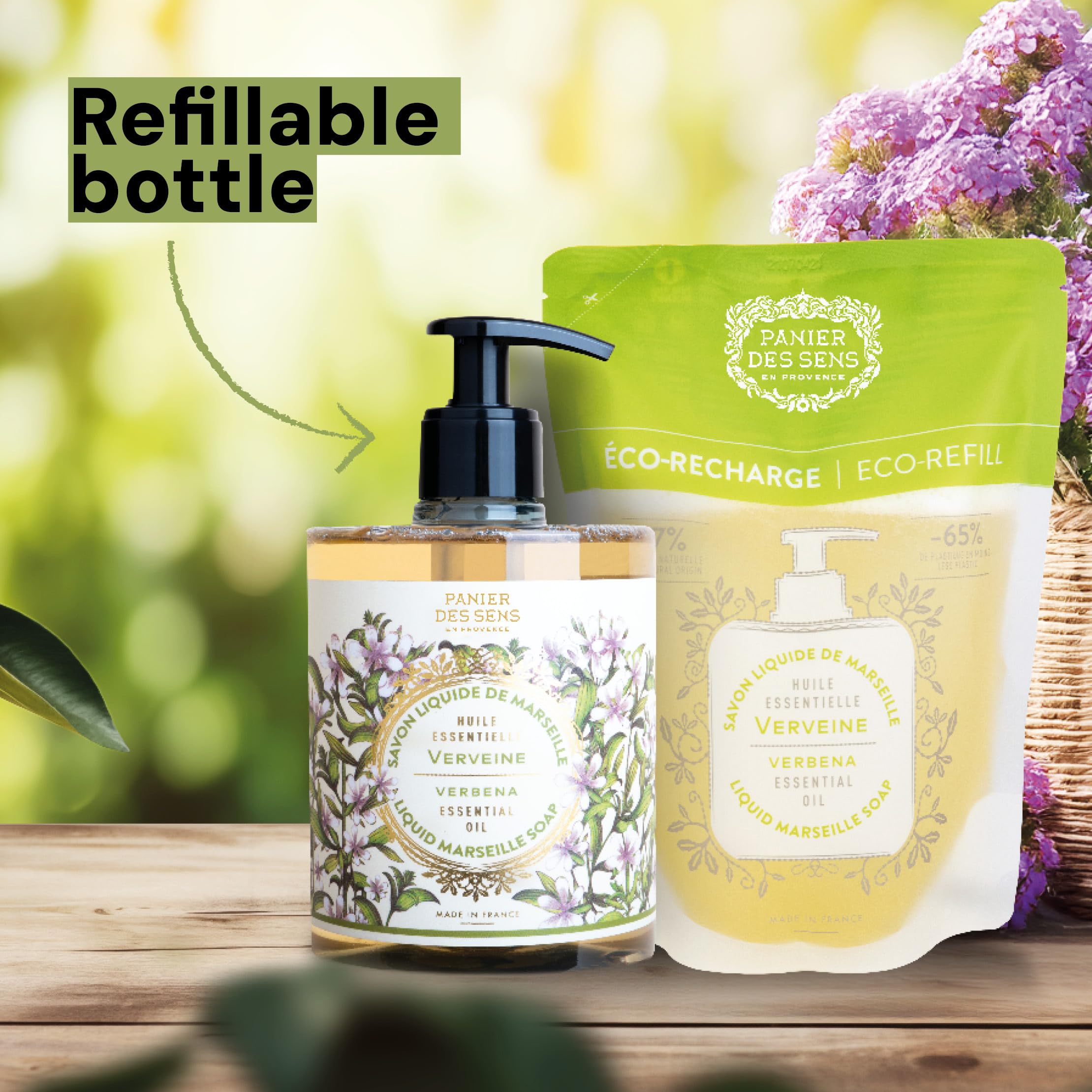 Panier Des Sens - Marseille Liquid Hand Soap - Verbena Hand Wash - Moisturizing Soap With Coconut Oil - Bathroom & Kitchen Refil