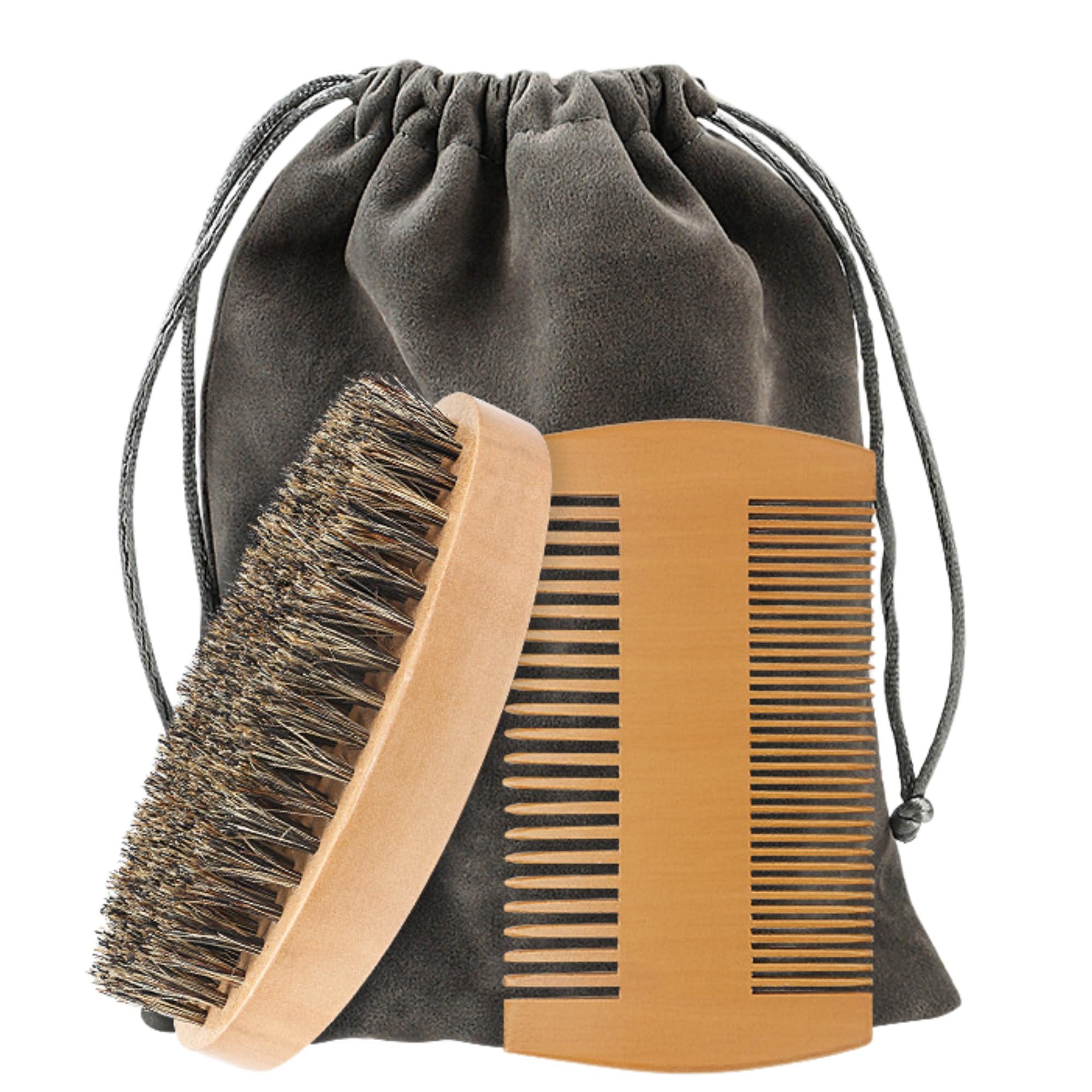 viviyoo Beard Brush and Comb Set for Men Boar Bristle Beard Brush, Wooden Comb & Travel Pouch White Elephant Gifts, Christmas St