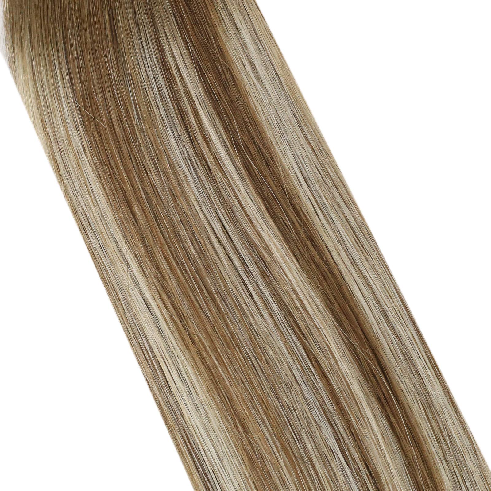 [Hot]Sunny U Tip Real Hair Extensions Balayage Blonde Utips Hair Extensions Medium Brown Balayage Platinum Blonde Utip Extension