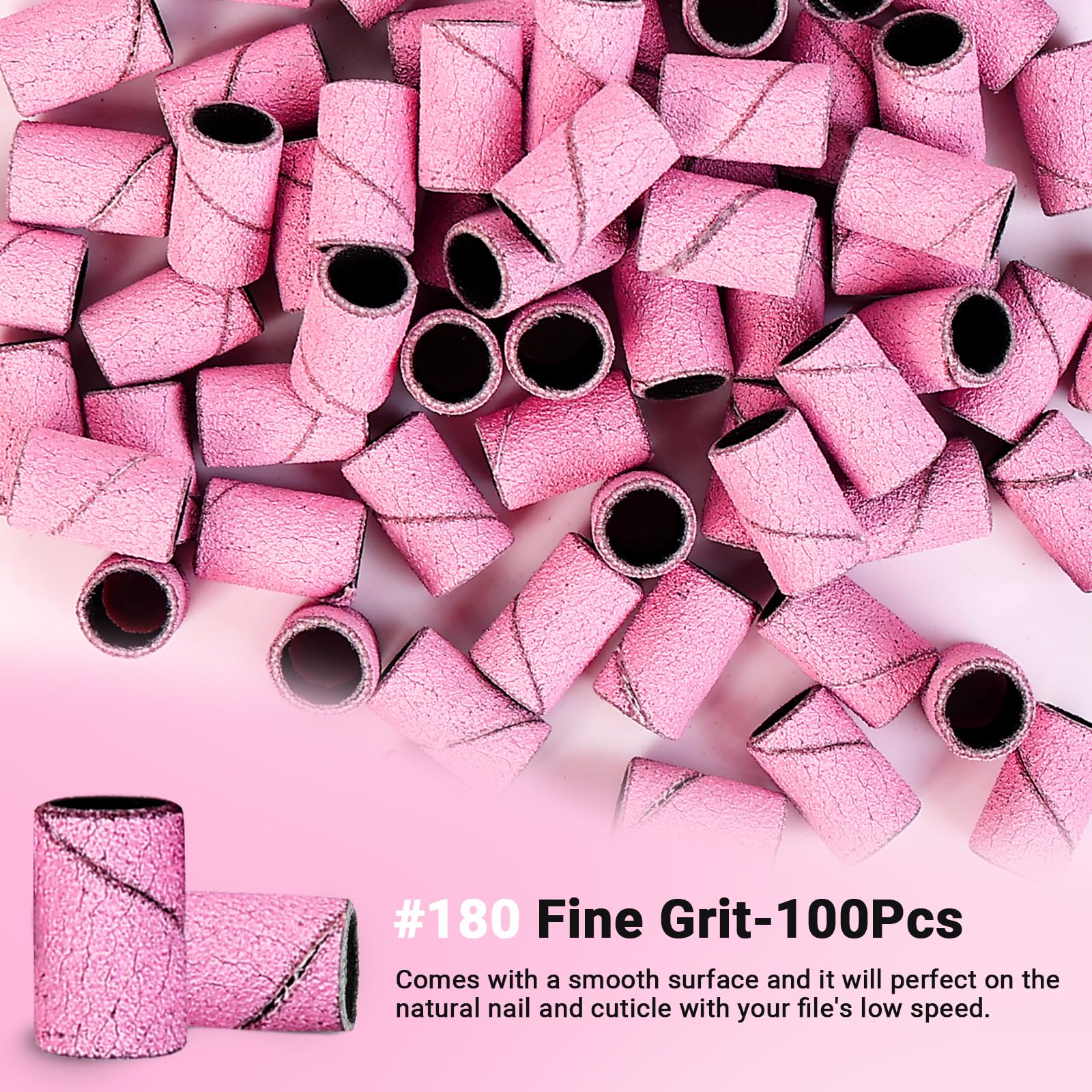 Melodysusie 100 Pcs Nail Drill Bits Sanding Bands For Nail Drill 180 Fine Grit Nail File Sanding Bands For Acrylic Nails Gel Man