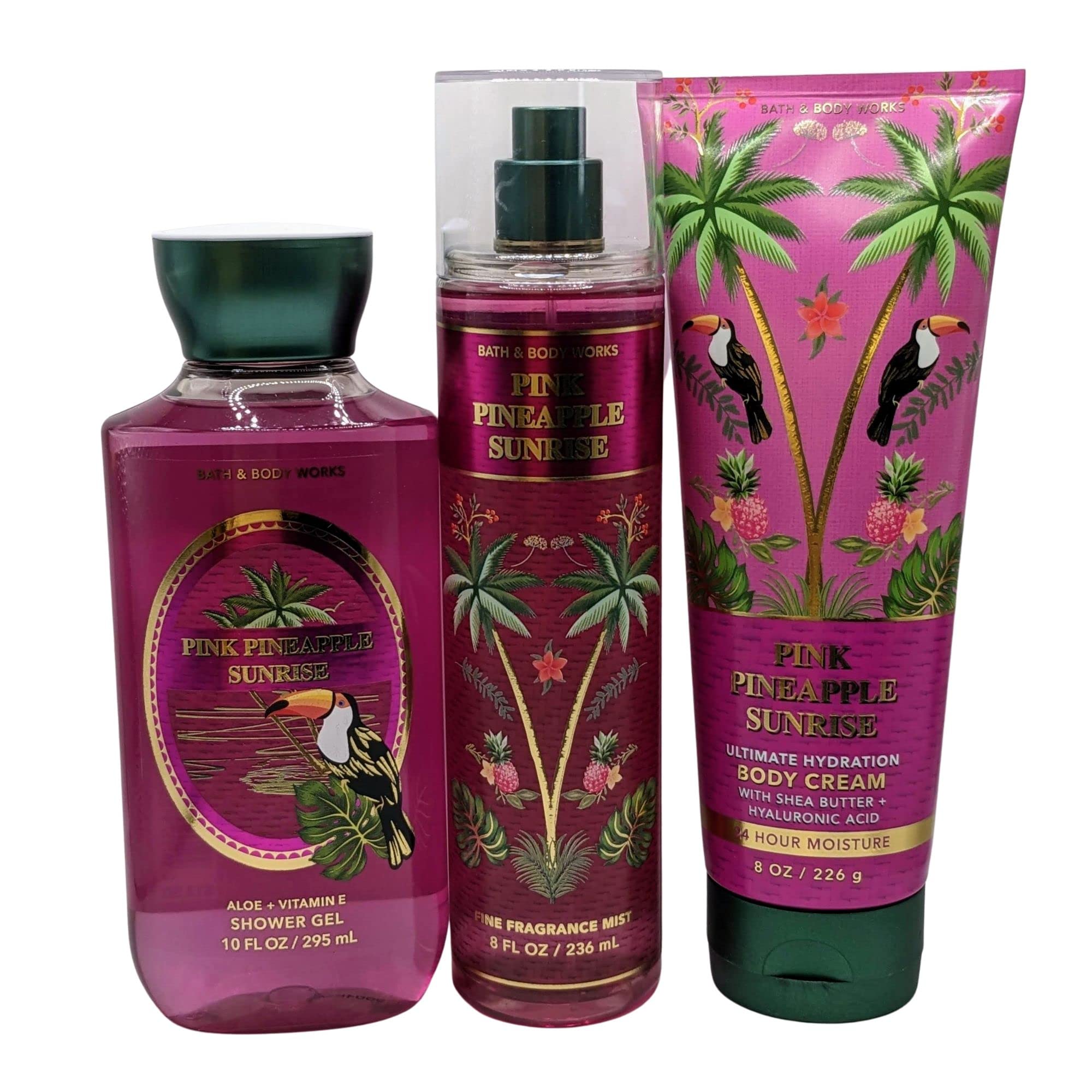 Bath & Body Works - Pink Pineapple Sunrise - 3 Pc Bundle - Fine Fragrance Mist, Ultimate Hydration Body Cream And Shower Gel - S