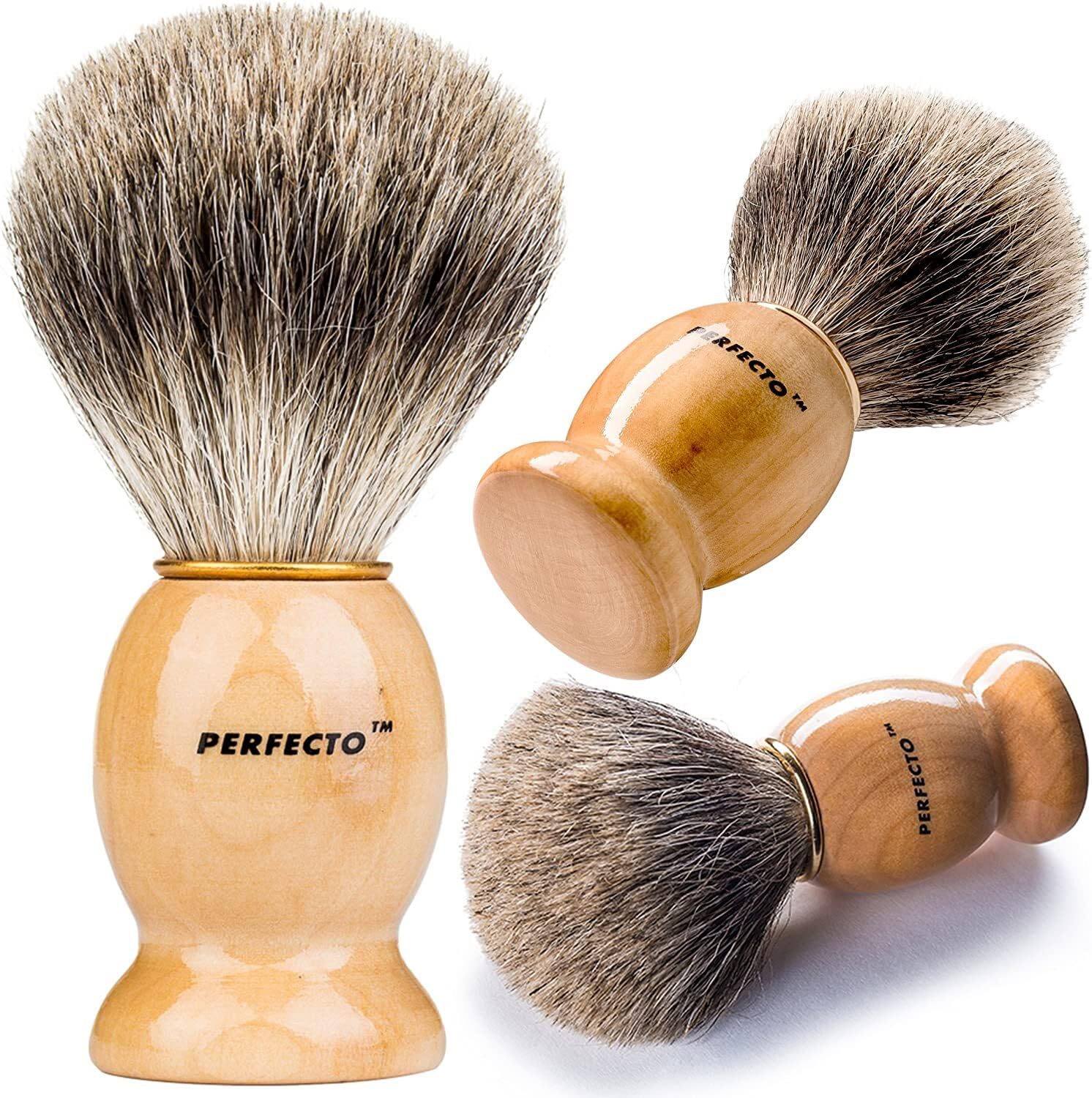 Perfecto 100% Original Pure Badger Shaving Brush, Engineered for The Best Fathers Day Gift. All Methods, Safety Razor, Double Ed