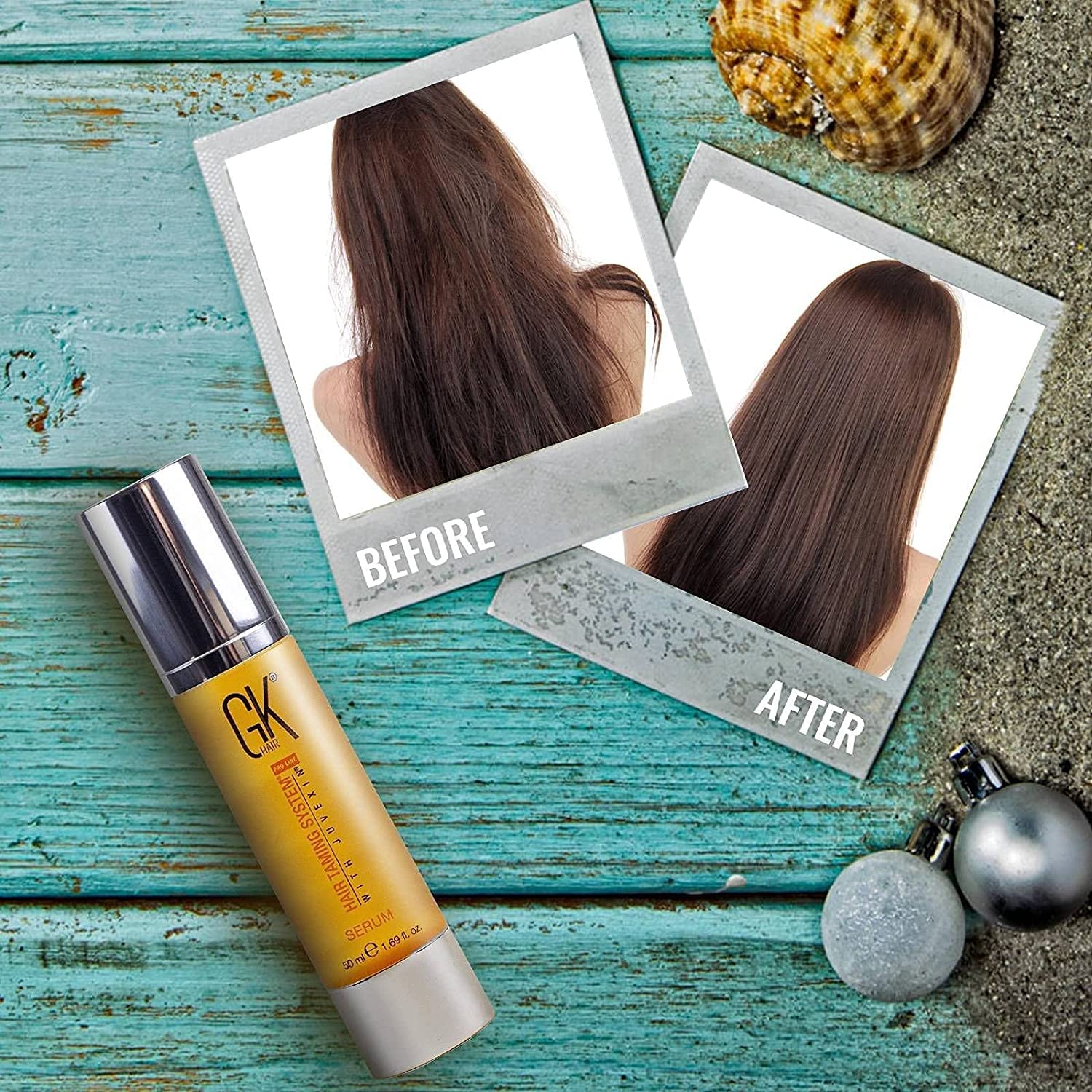 Gk Hair Global Keratin Hair Smoothing Serum (1.69 Fl. Oz/50Ml) - 100% Organic Argan Oil Hydrating Strength Shine Dry Damaged Rep