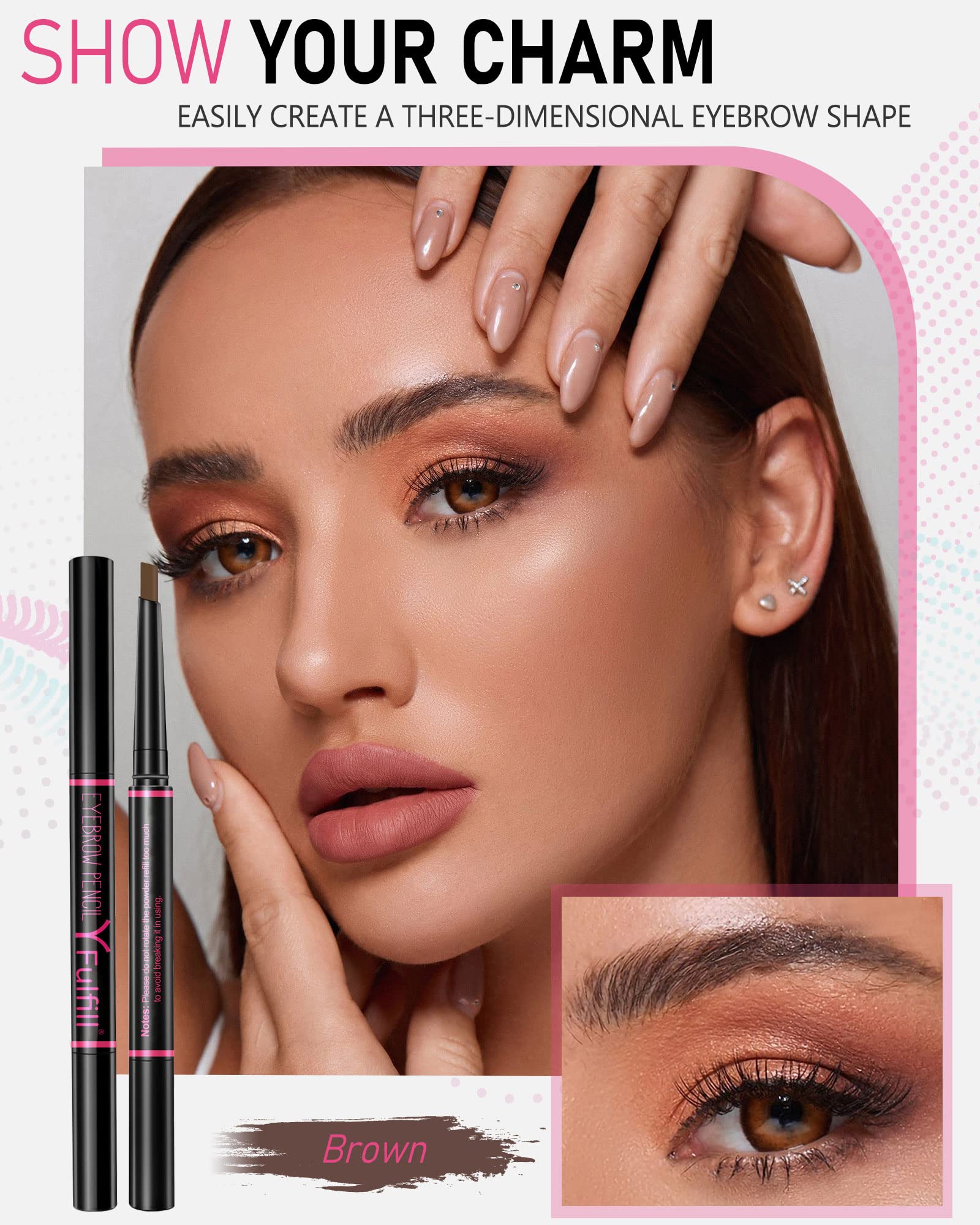 Yfulfill Eye Brow Pencils For Women Brown Waterproof, Brown Eyebrow Pencil With Brush, Eye Brown Filler Brown For Blondes