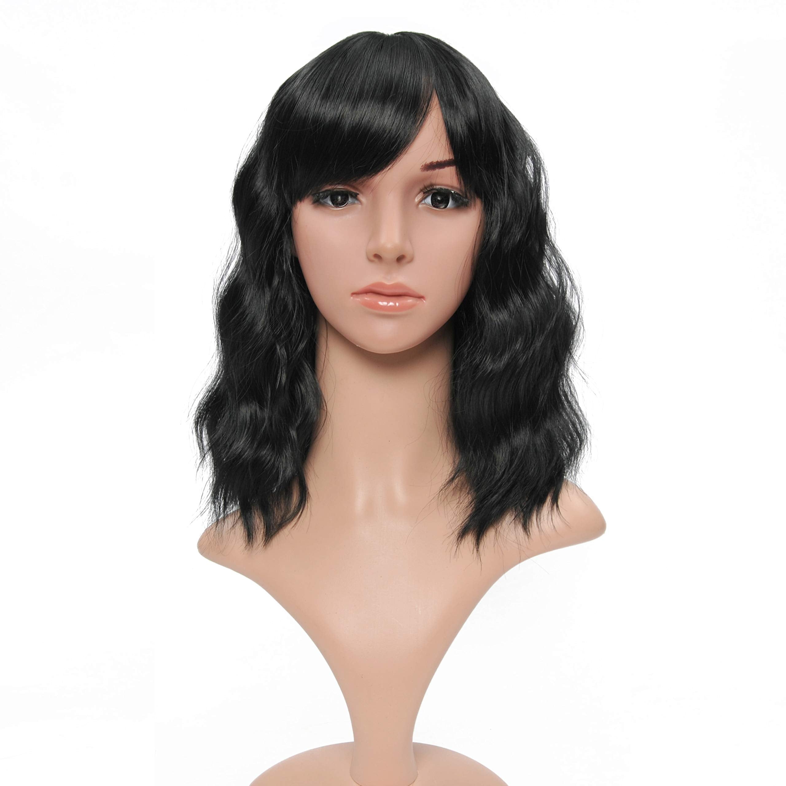 Vckovcko Short Wavy Curly Bob Wig With Air Bangs Natural Curly Wavy Short Bob Wigs Womens Shoulder Length Wigs Synthetic Cosplay