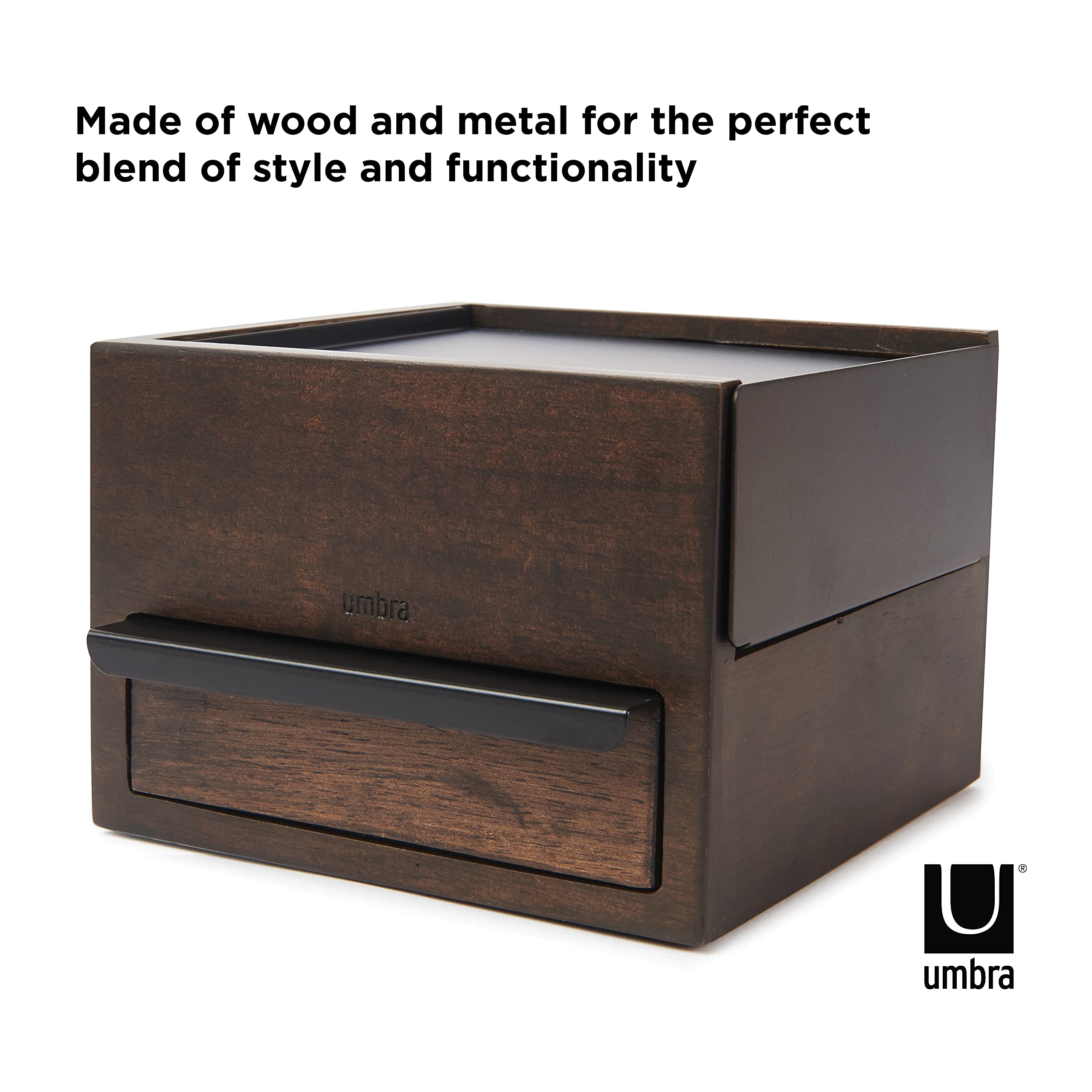 Umbra Mini Stowit Jewelry Box - Modern Keepsake Storage Organizer with Hidden Compartment Drawers for Ring, Bracelet, Watch, Nec